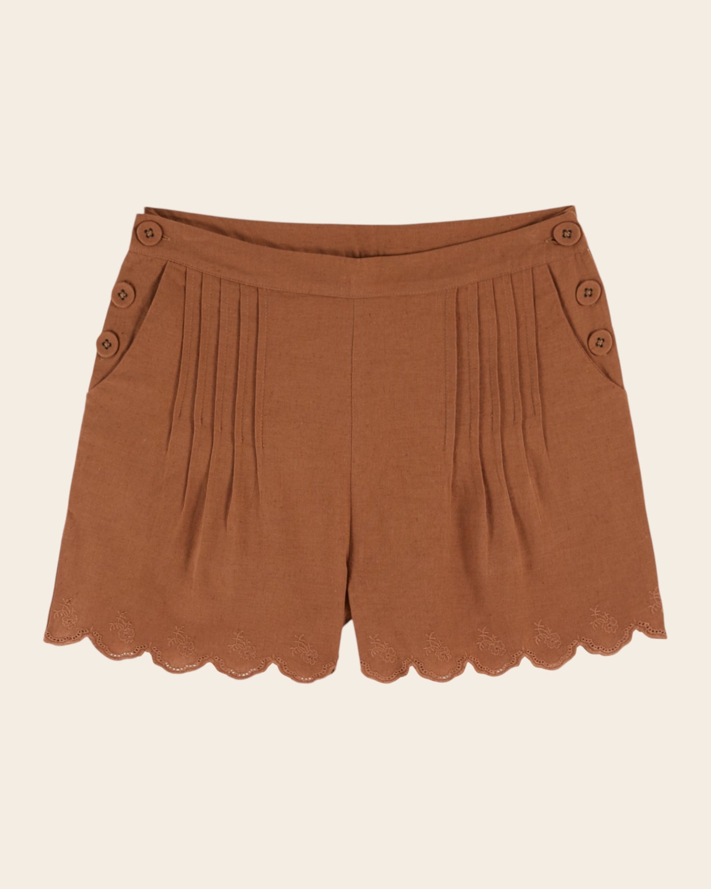Short à pont - Festonné marron