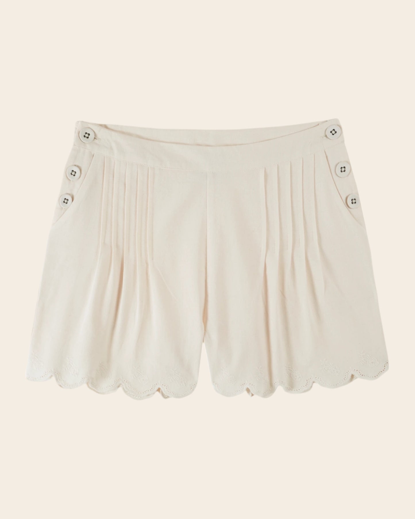 Short à pont - Plissé crème