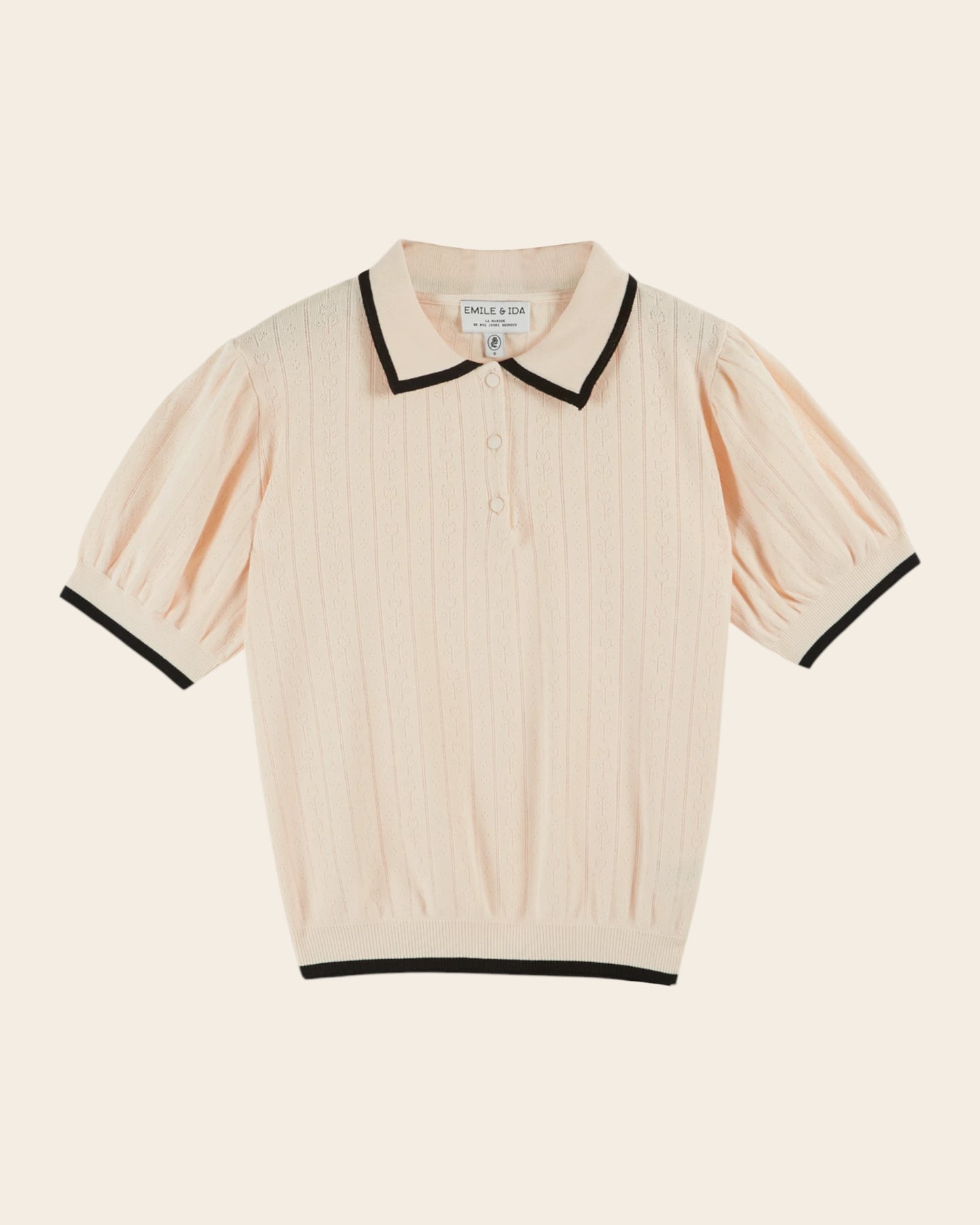 Polo femme - Pointelle modal crème rosé