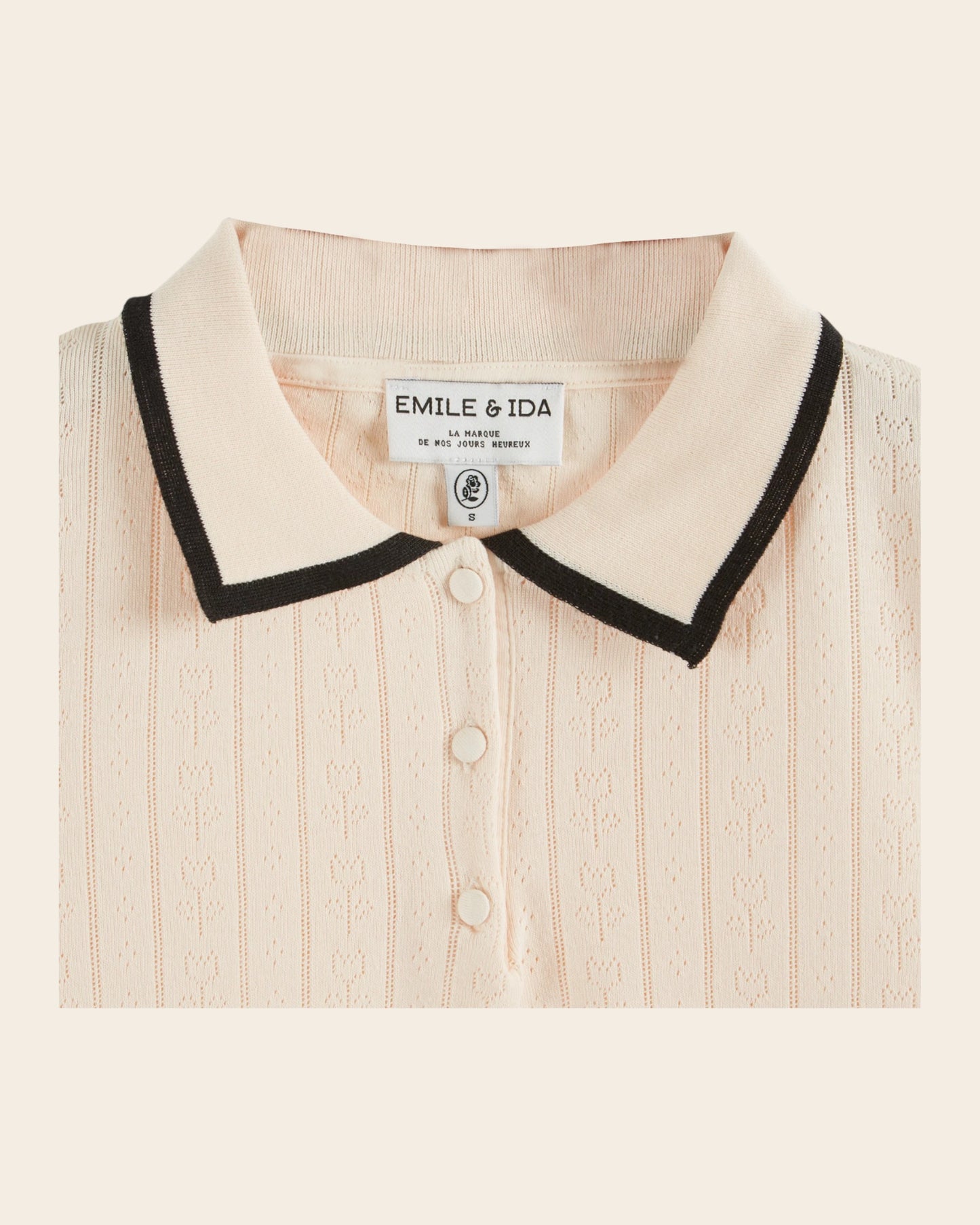 Polo femme - Pointelle modal crème rosé