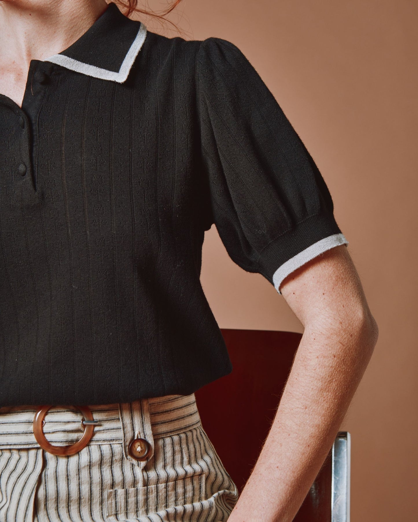 Polo - Pointelle modal noir