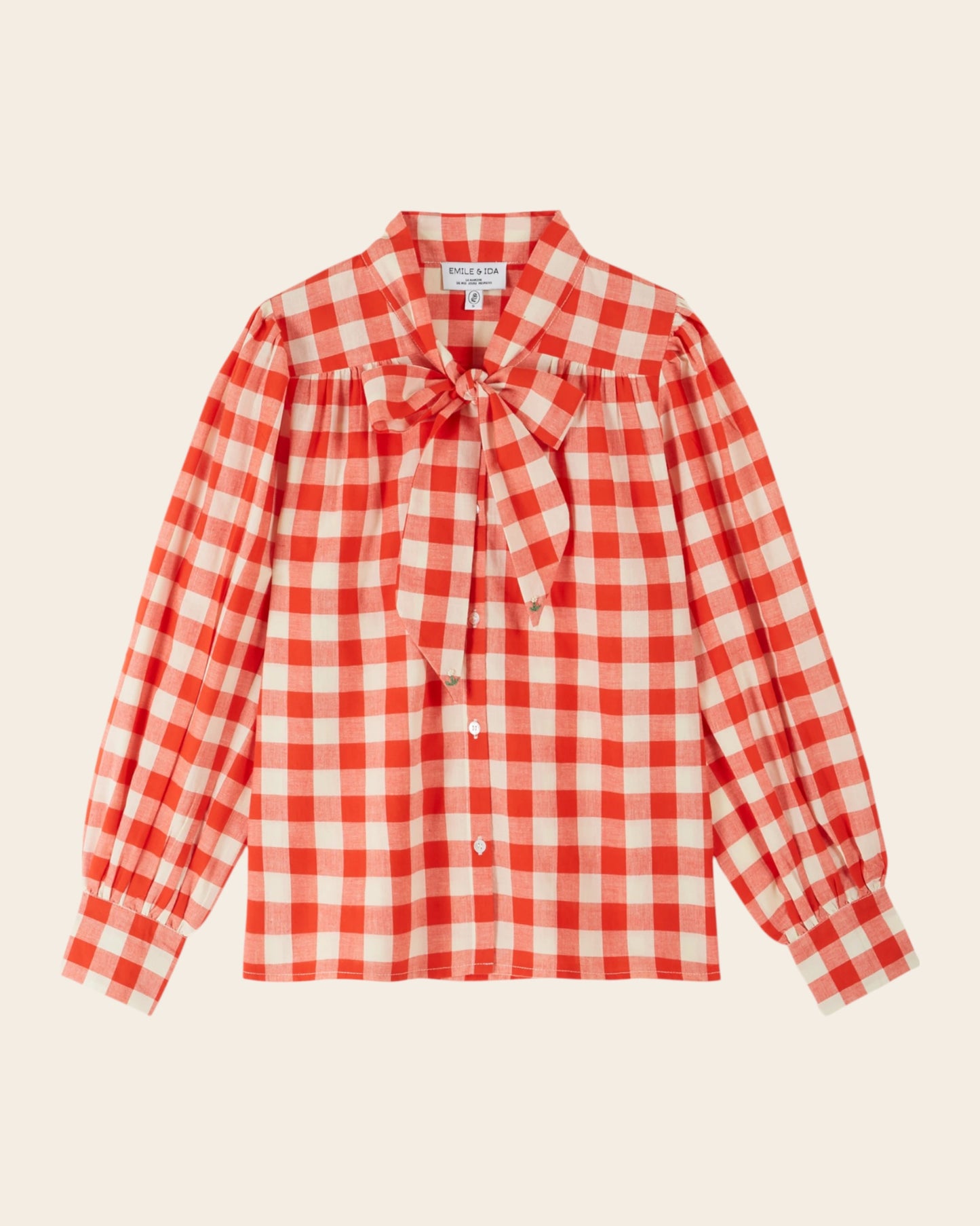 Blouse - Col lavalière vichy rouge