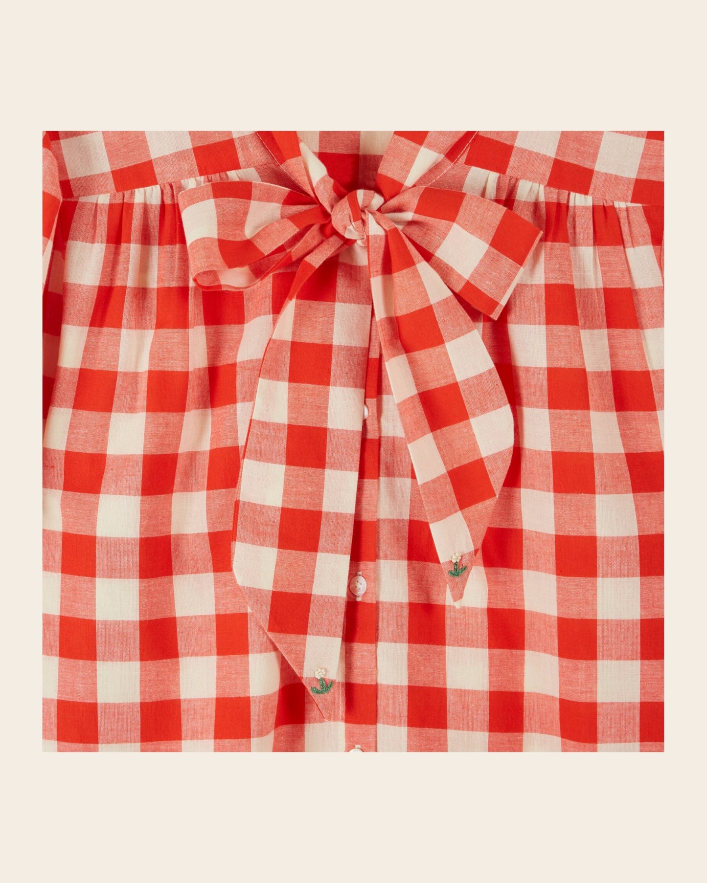 Blouse - Col lavalière vichy rouge