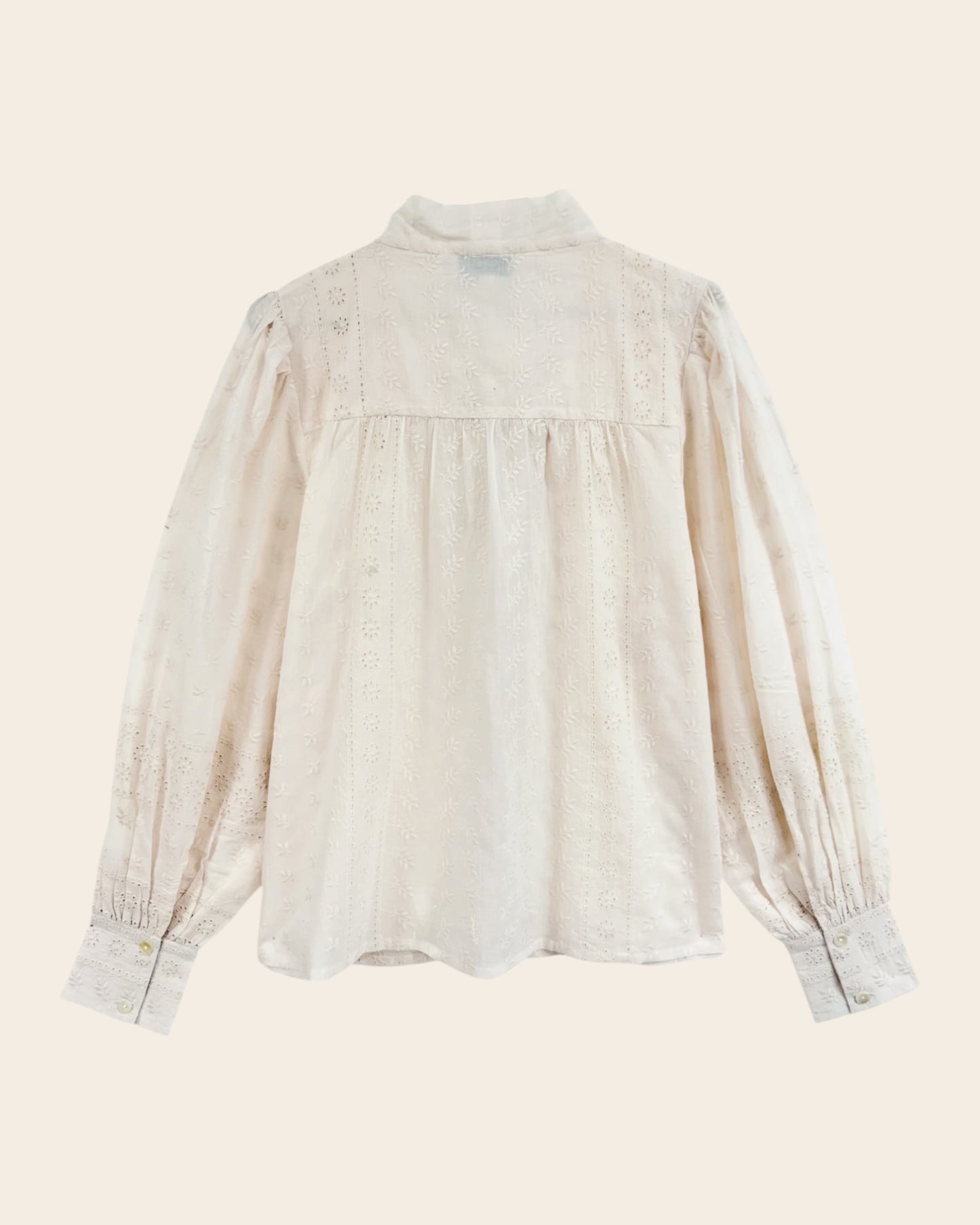 Blouse - Broderie anglaise col lavallière crème