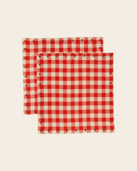 Serviettes de table x2 - Fraise vichy rouge