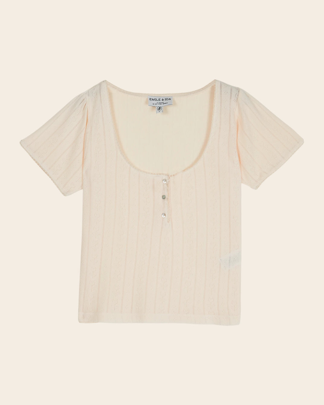 T-shirt - Pointelle modal crème