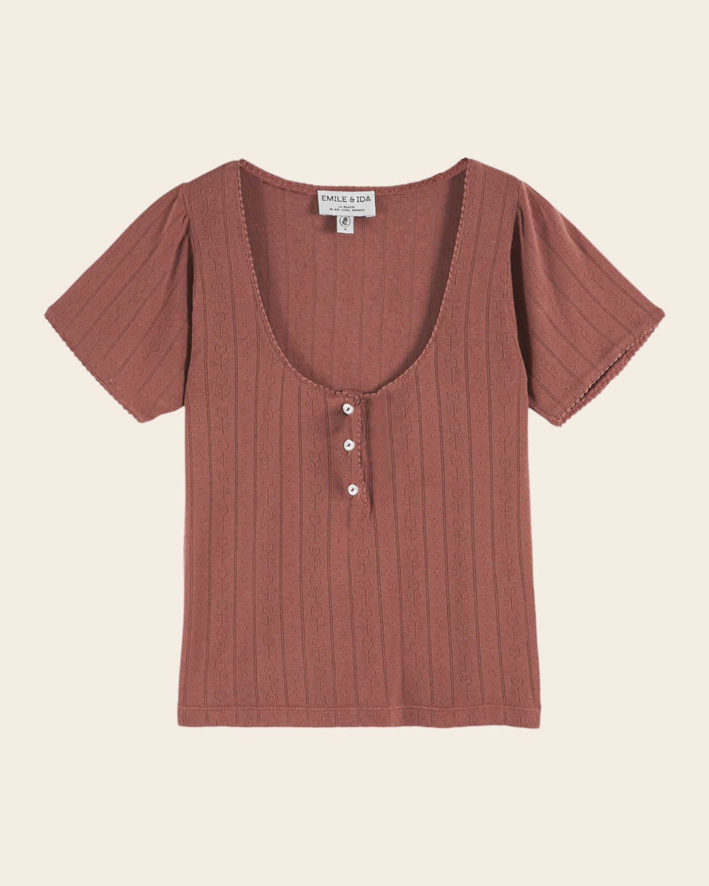 T-shirt - Pointelle modal sienne
