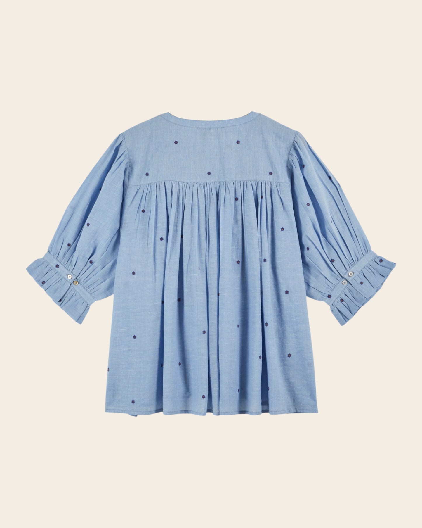 Blouse - Brodée fleurs khadi bleu