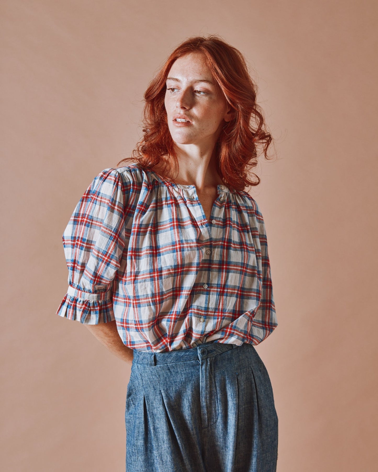 Blouse - Carreaux khadi écru
