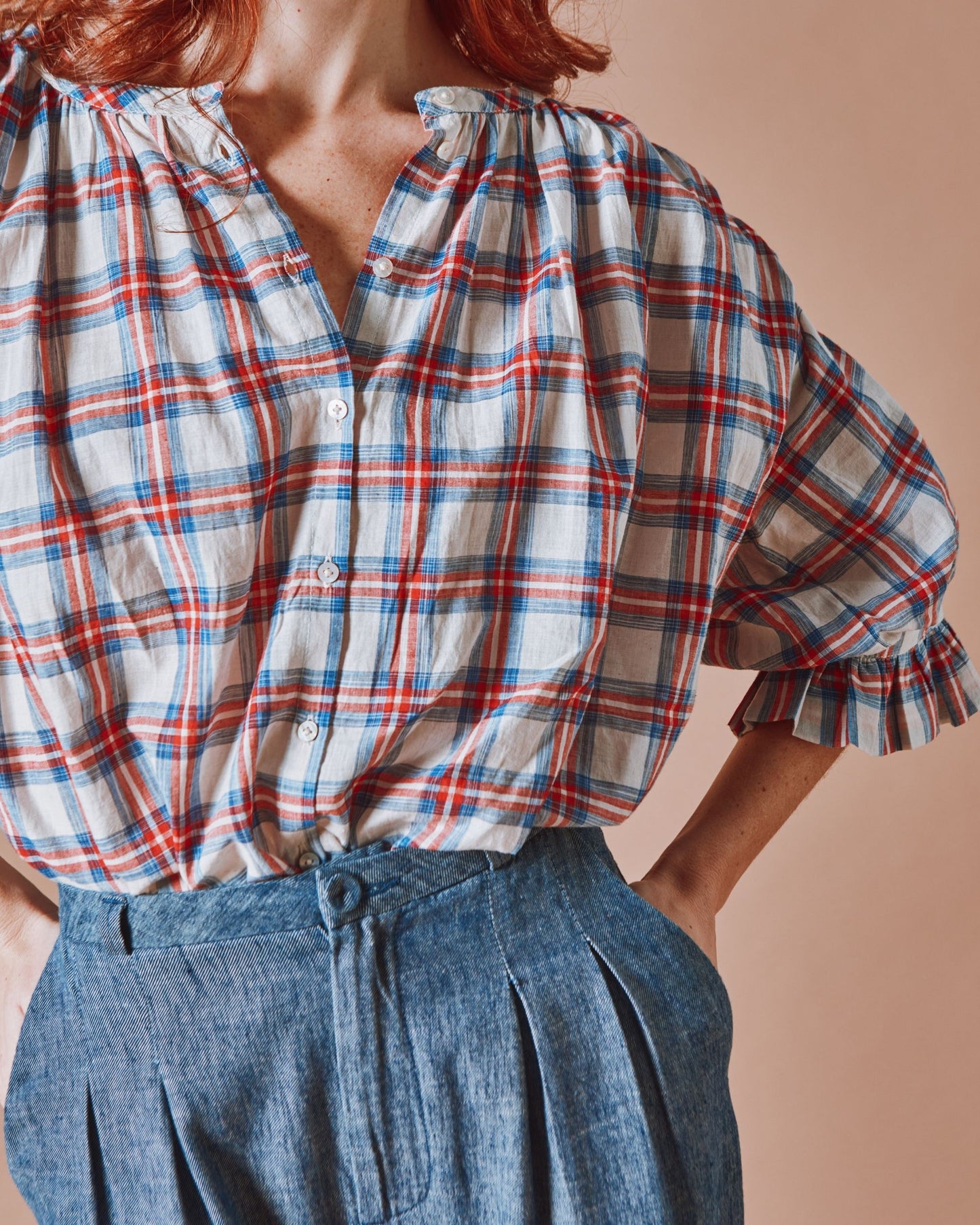 Blouse - Carreaux khadi écru
