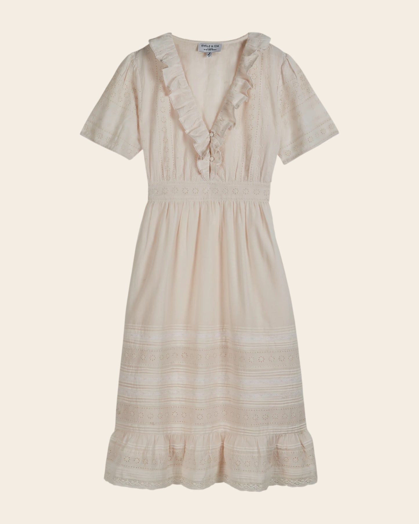 Robe midi - Broderie crème