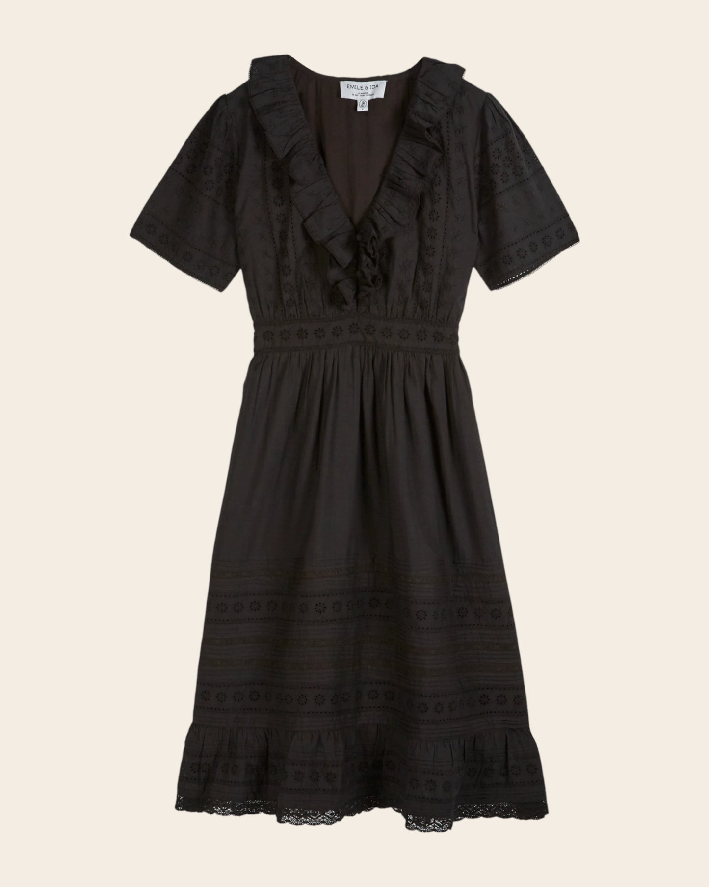 Robe midi - Brodée noir