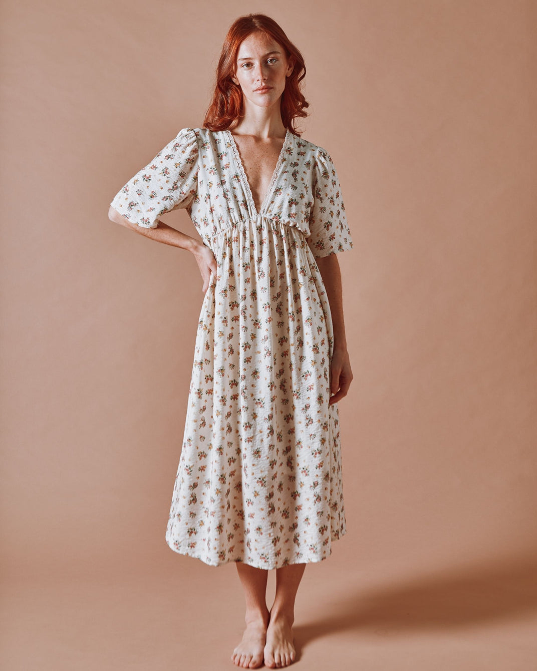 Robe longue - Fleuri écru