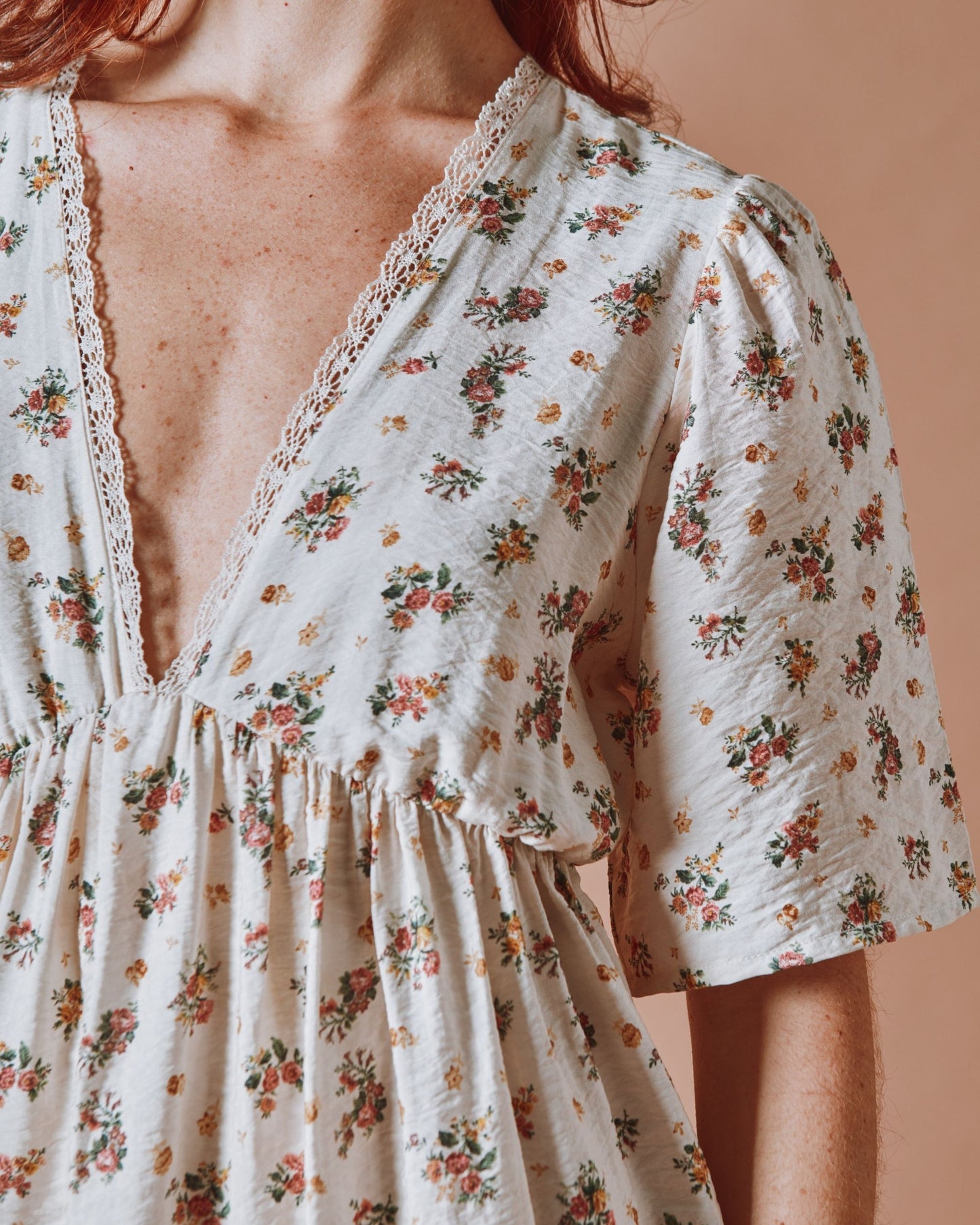 Robe longue - Fleuri écru