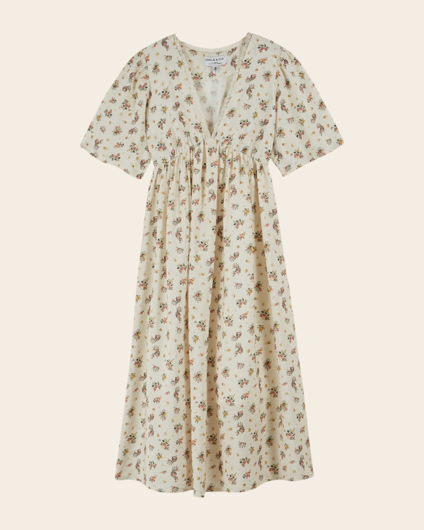 Robe longue - Fleuri écru