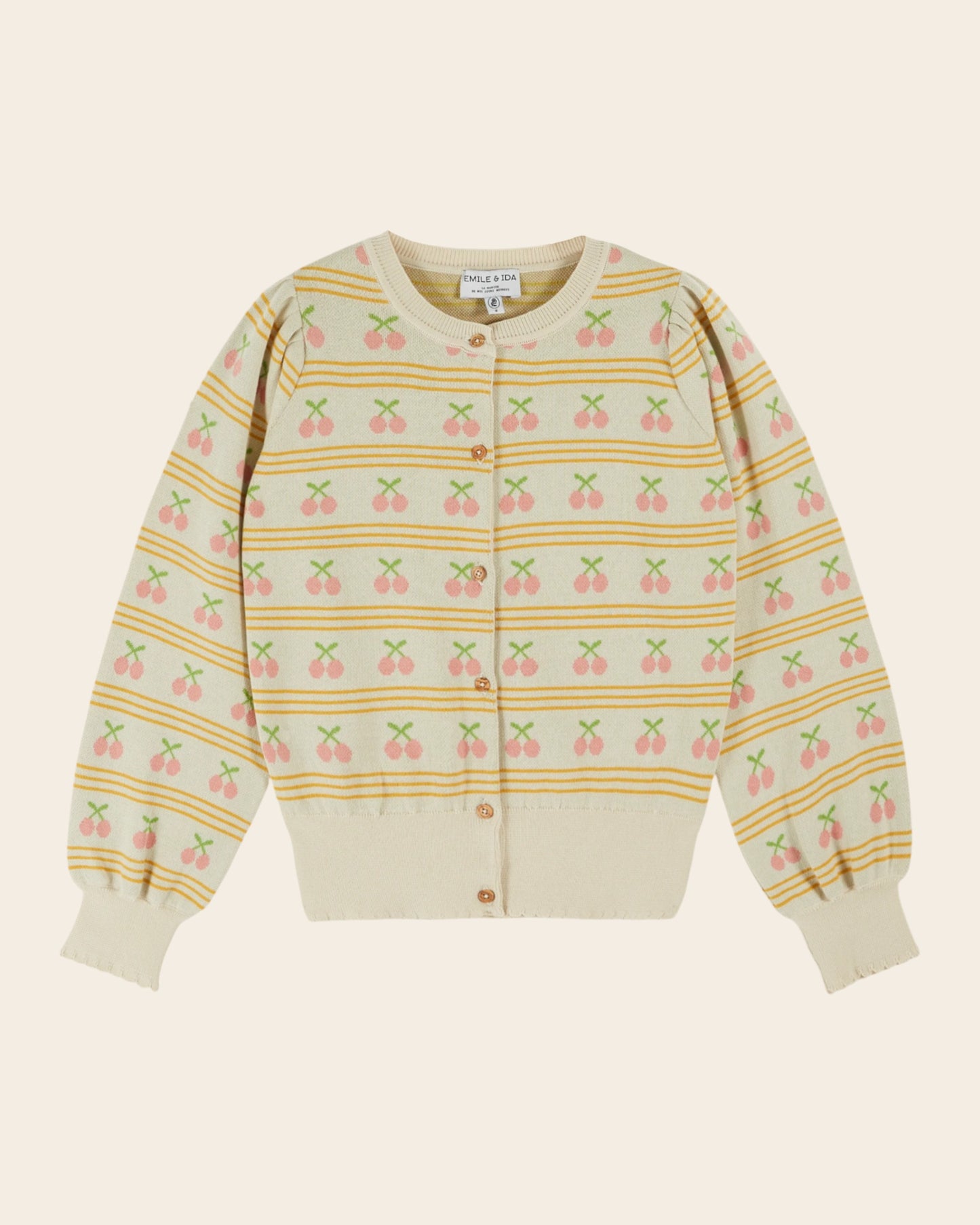 Cardigan - Jacquard cerises beige