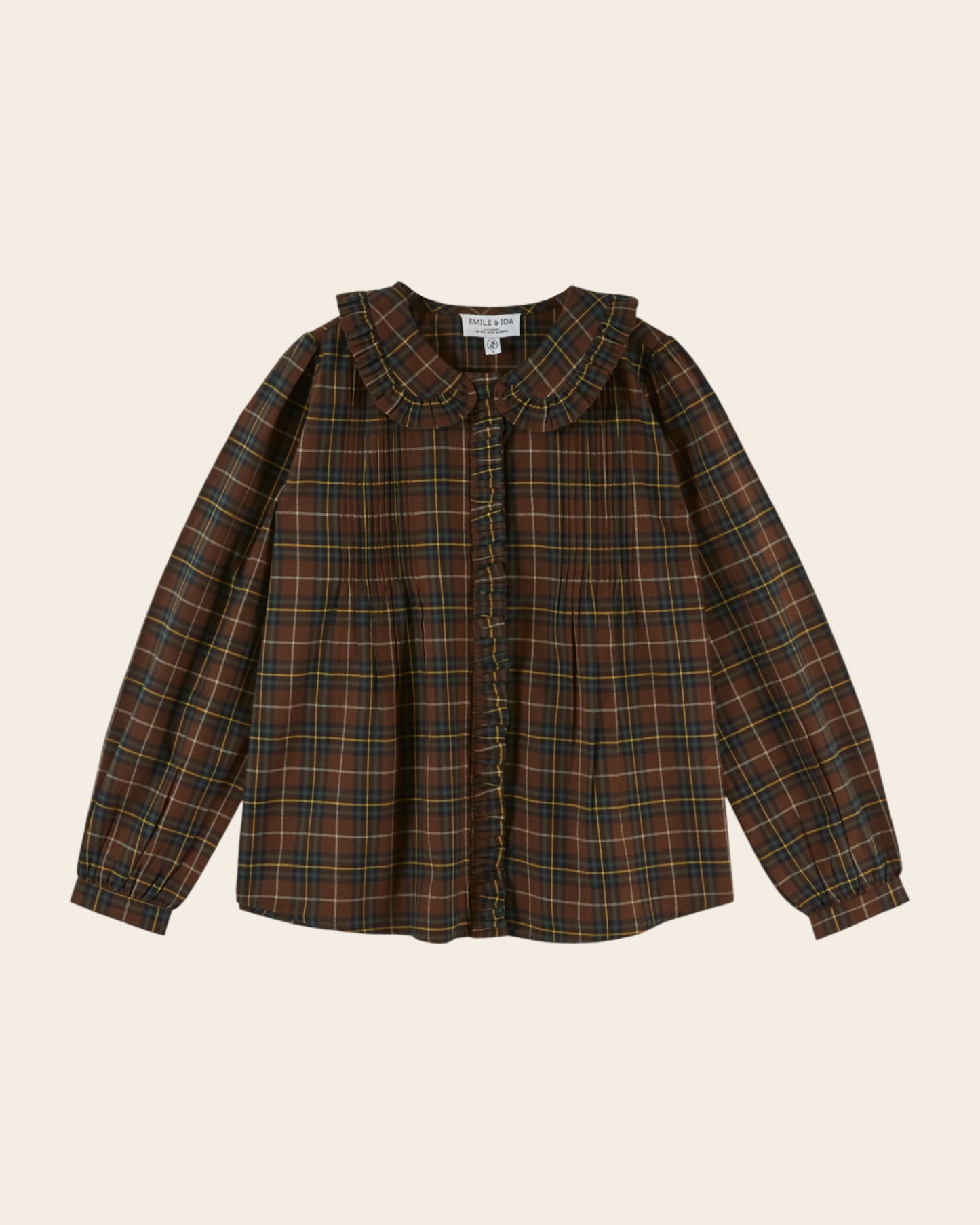 Blouse - Plissée carreaux marron