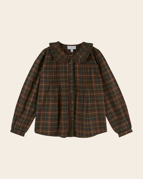 Blouse - Plissée carreaux marron