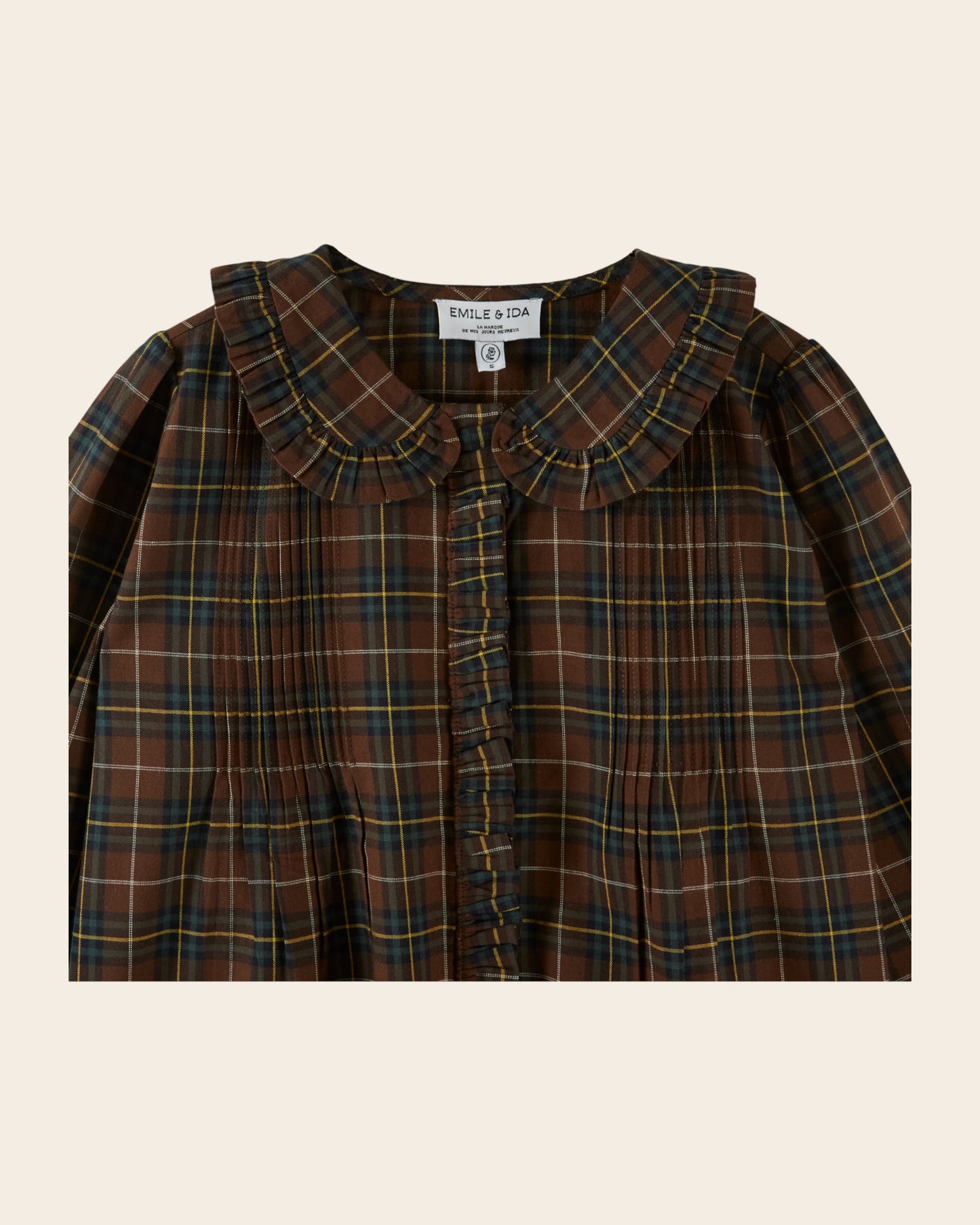 Blouse - Plissée carreaux marron