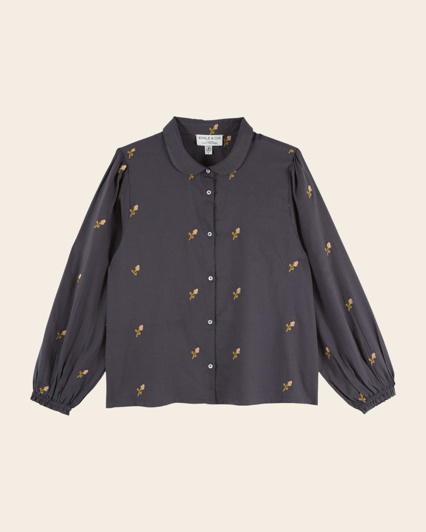 Blouse - Brodée point de croix anthracite