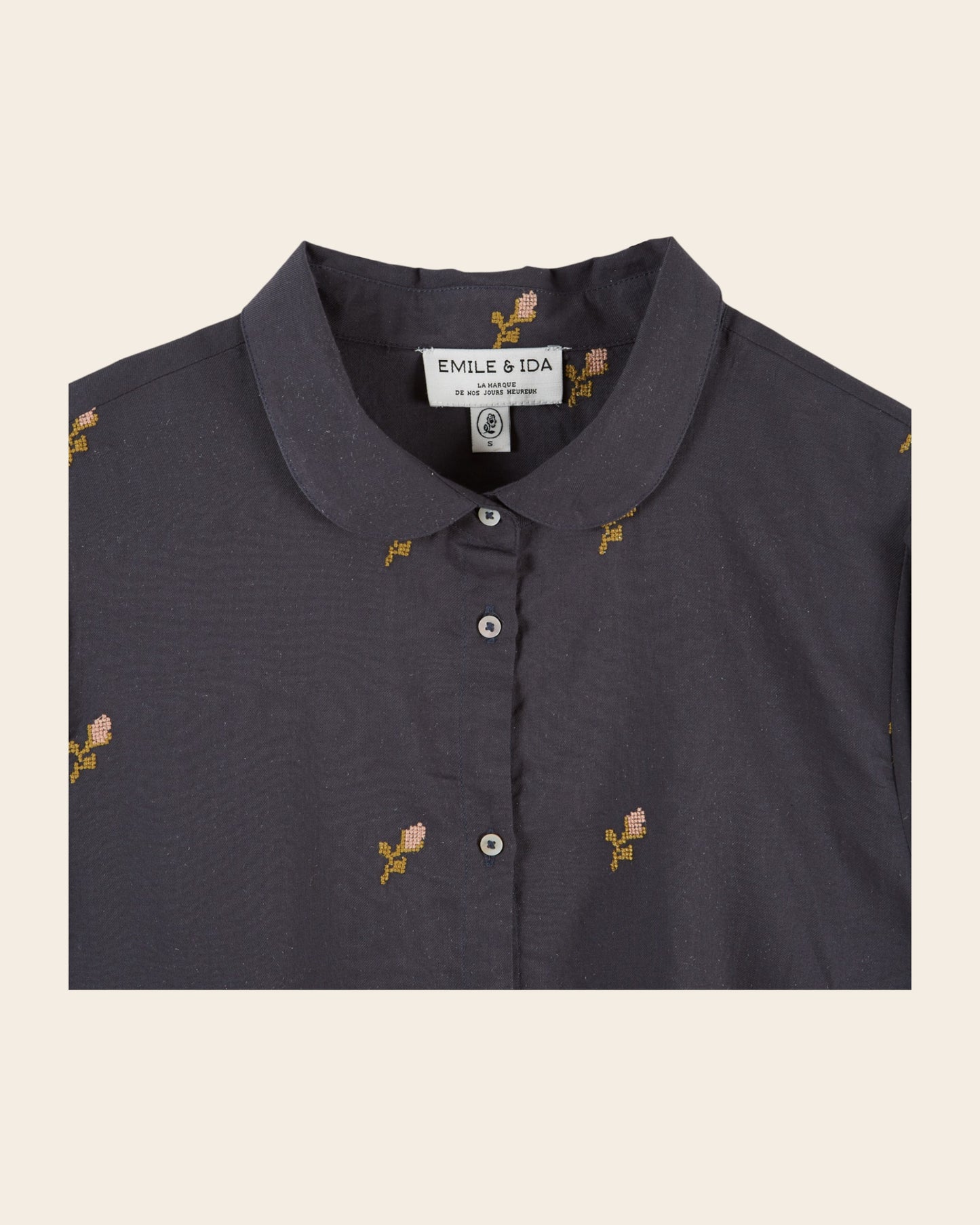Blouse - Brodée point de croix anthracite