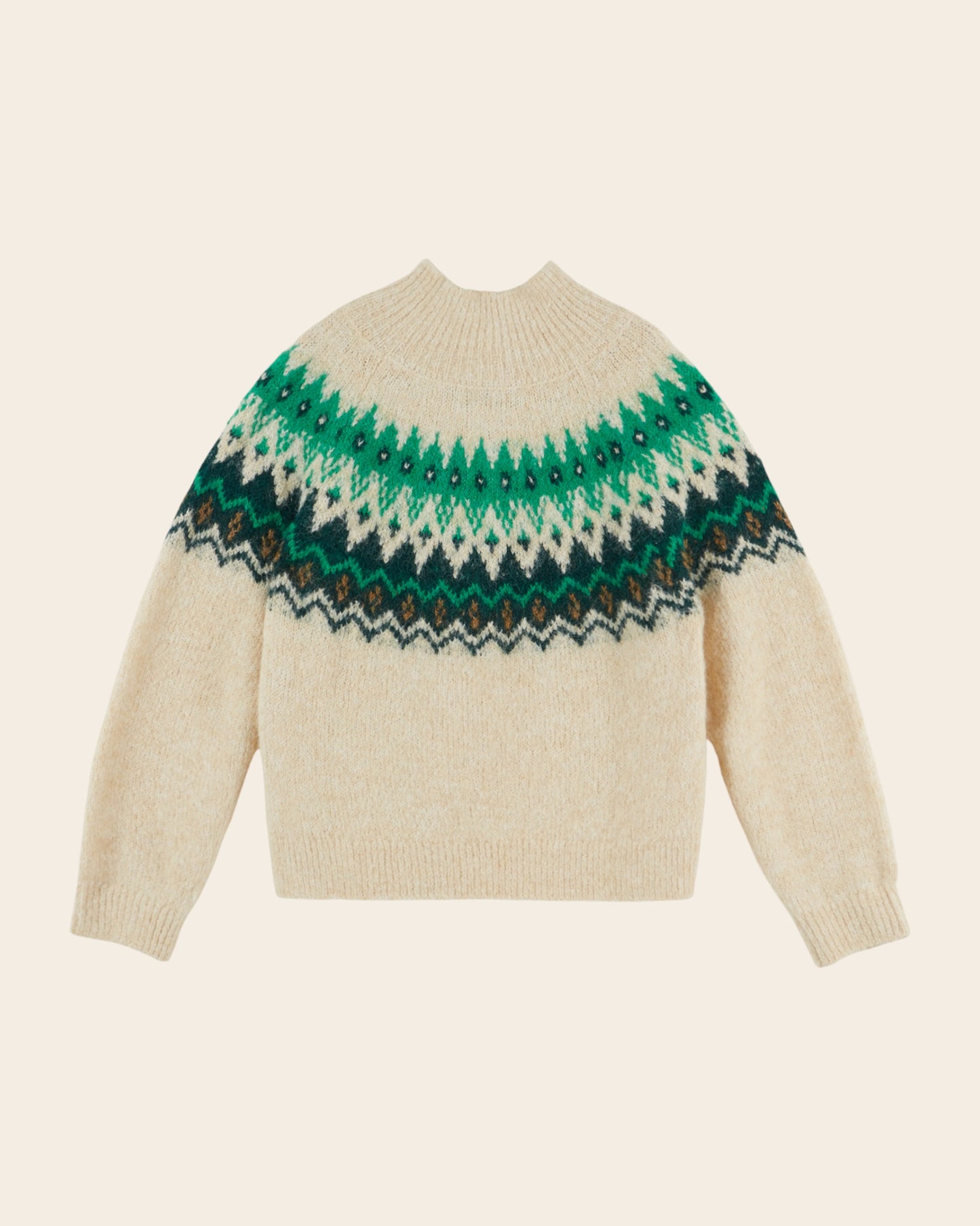 Pull - Jacquard écru et vert