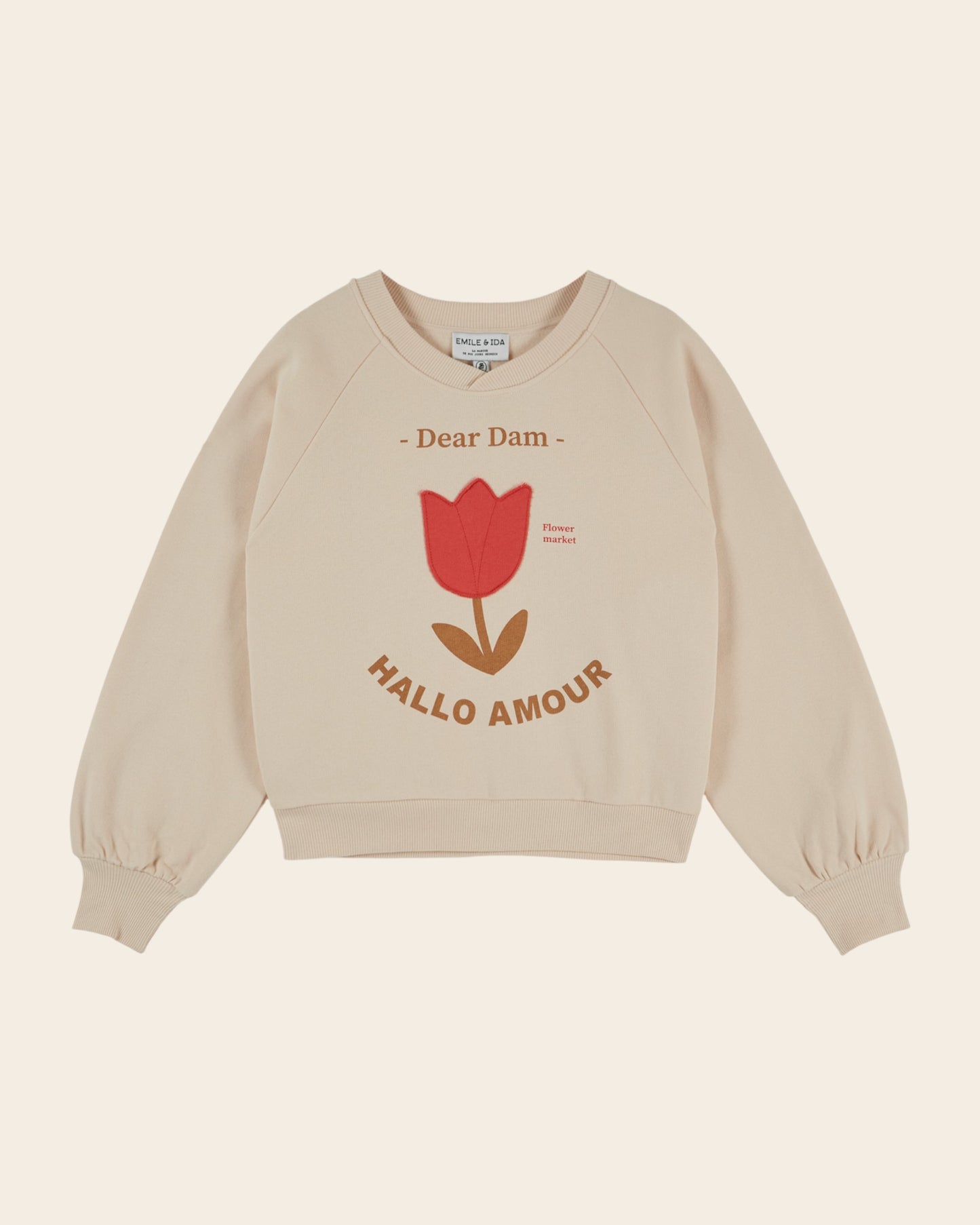 Sweat - Tulipe brodée beige clair