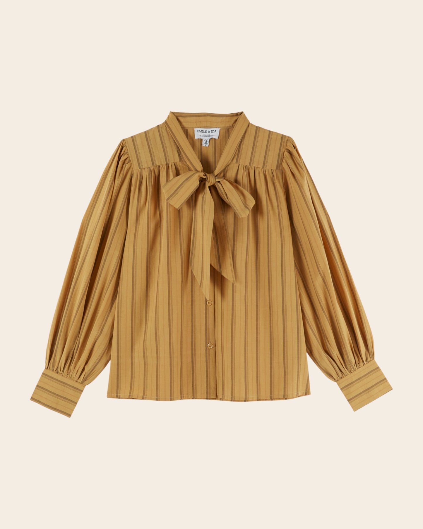 Blouse - Col lavallière rayures ocre