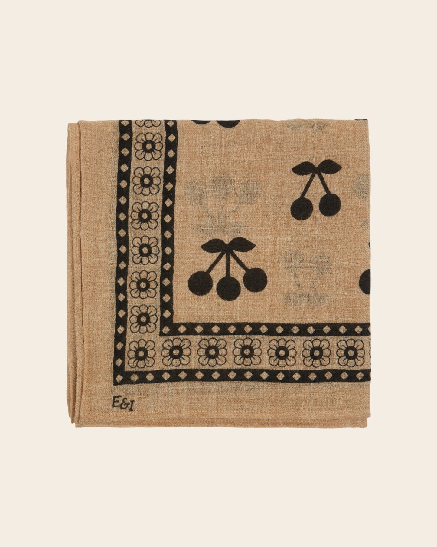 Grand foulard - Noir et beige cerises