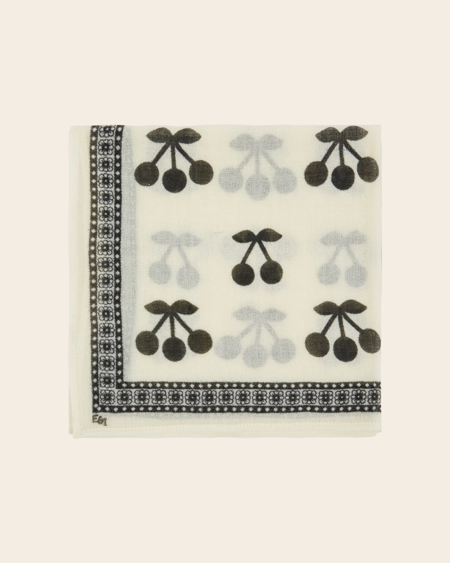 Petit foulard - Noir et écru cerises