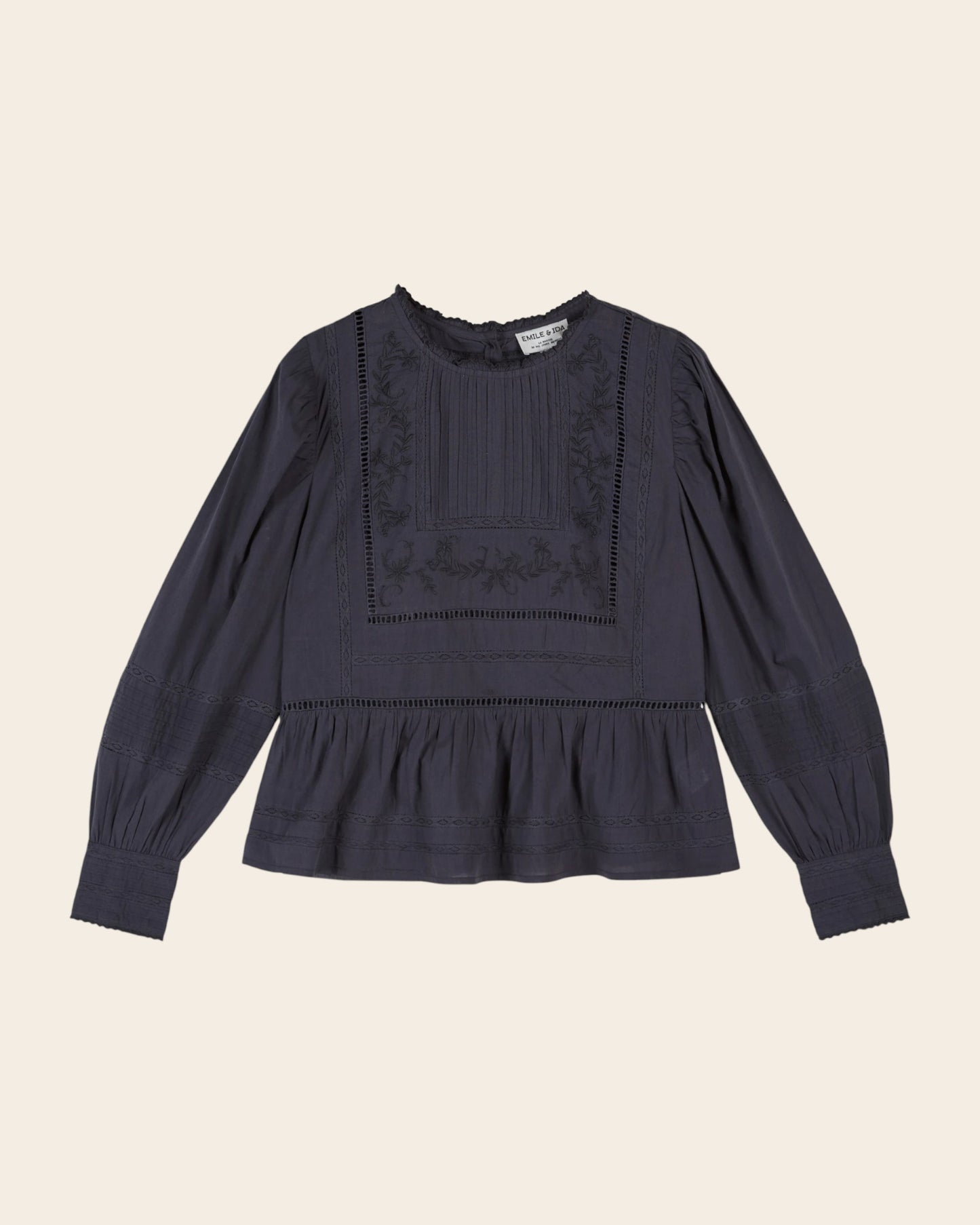 Blouse - Vintage brodée gris anthracite