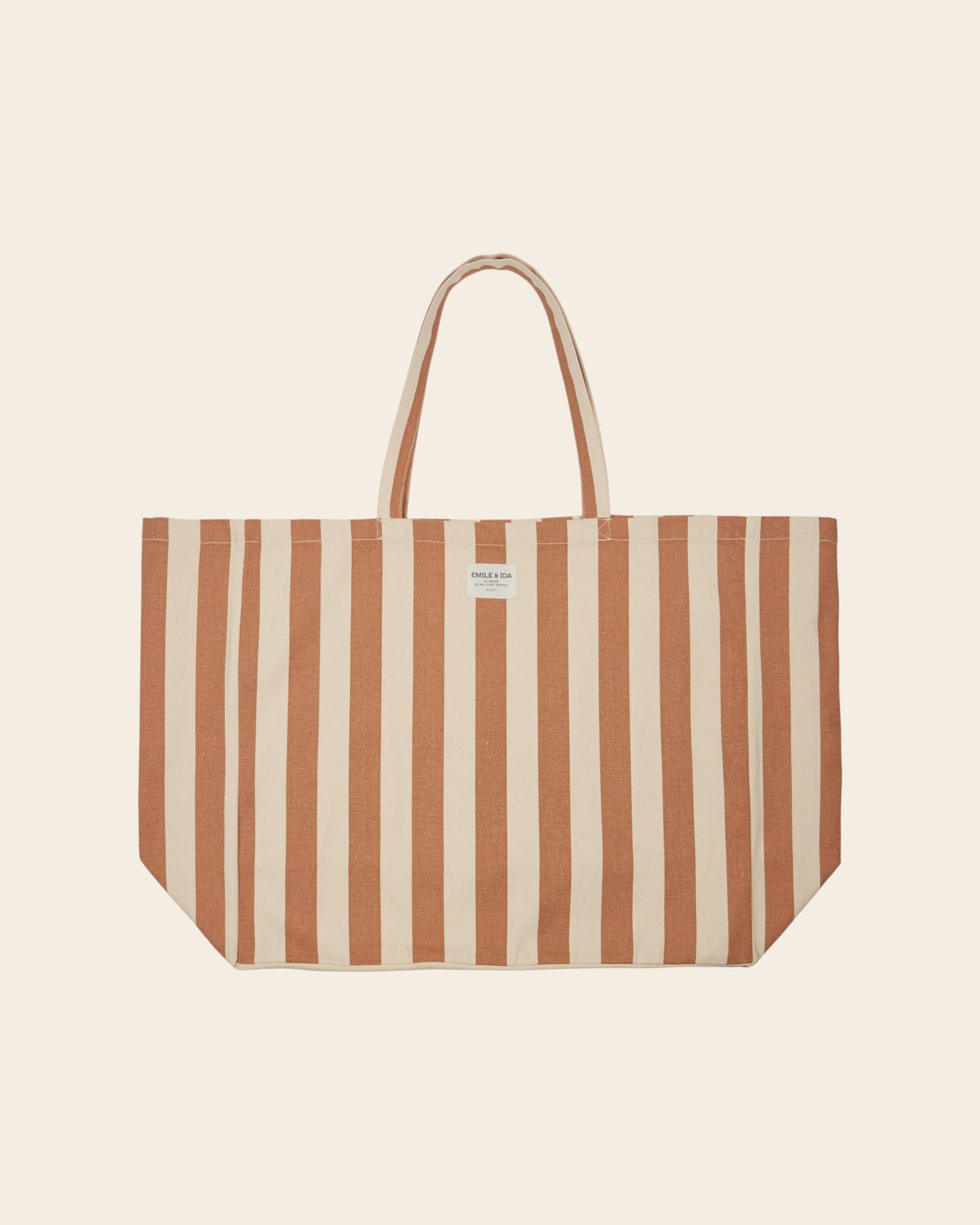 Grand tote bag - Rayé beige et écru