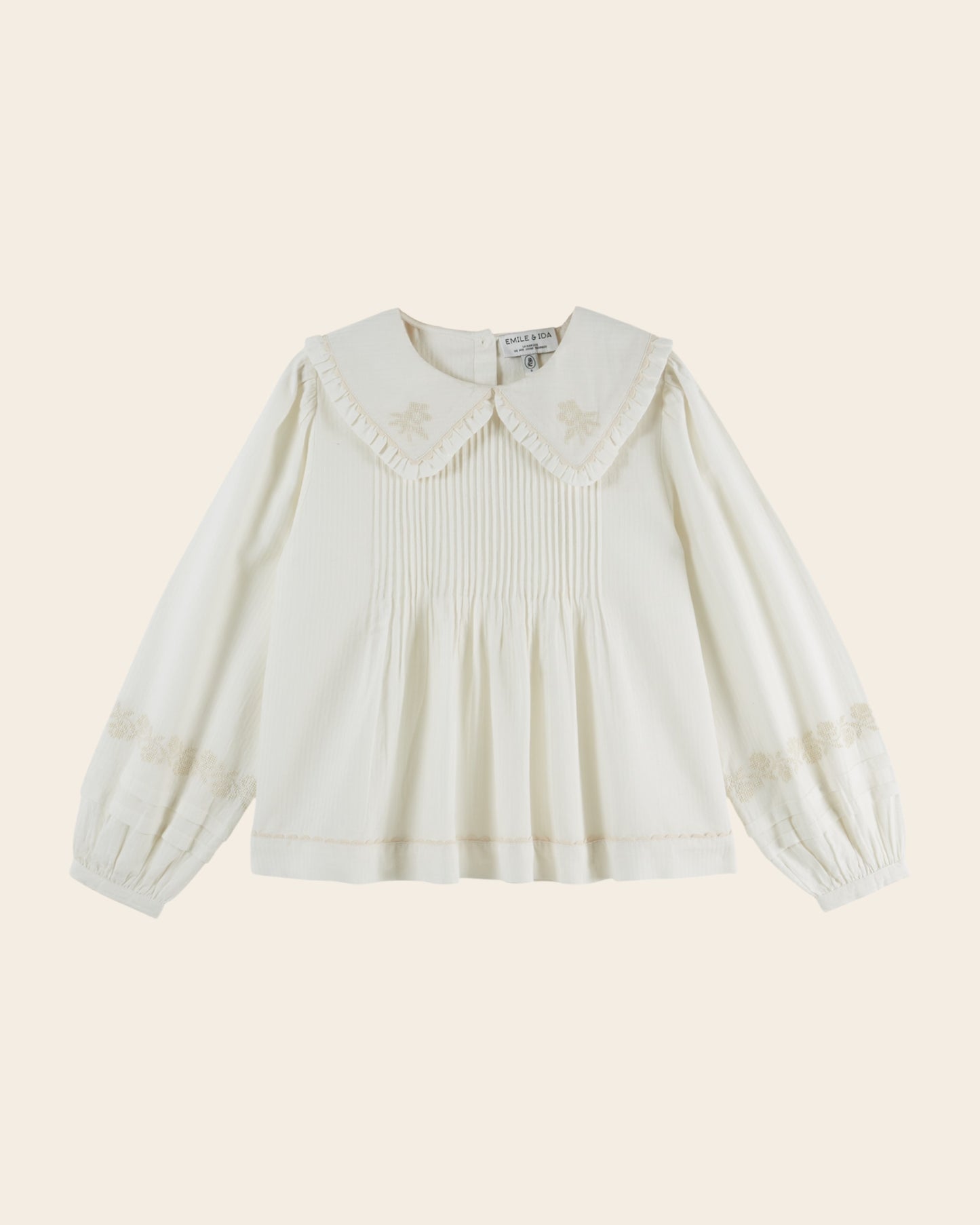 Blouse - Grand col brodé point de croix écru
