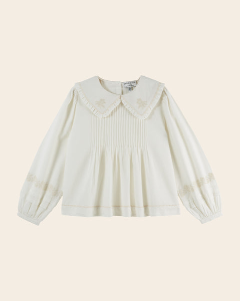 Blouse - Grand col brodé point de croix écru