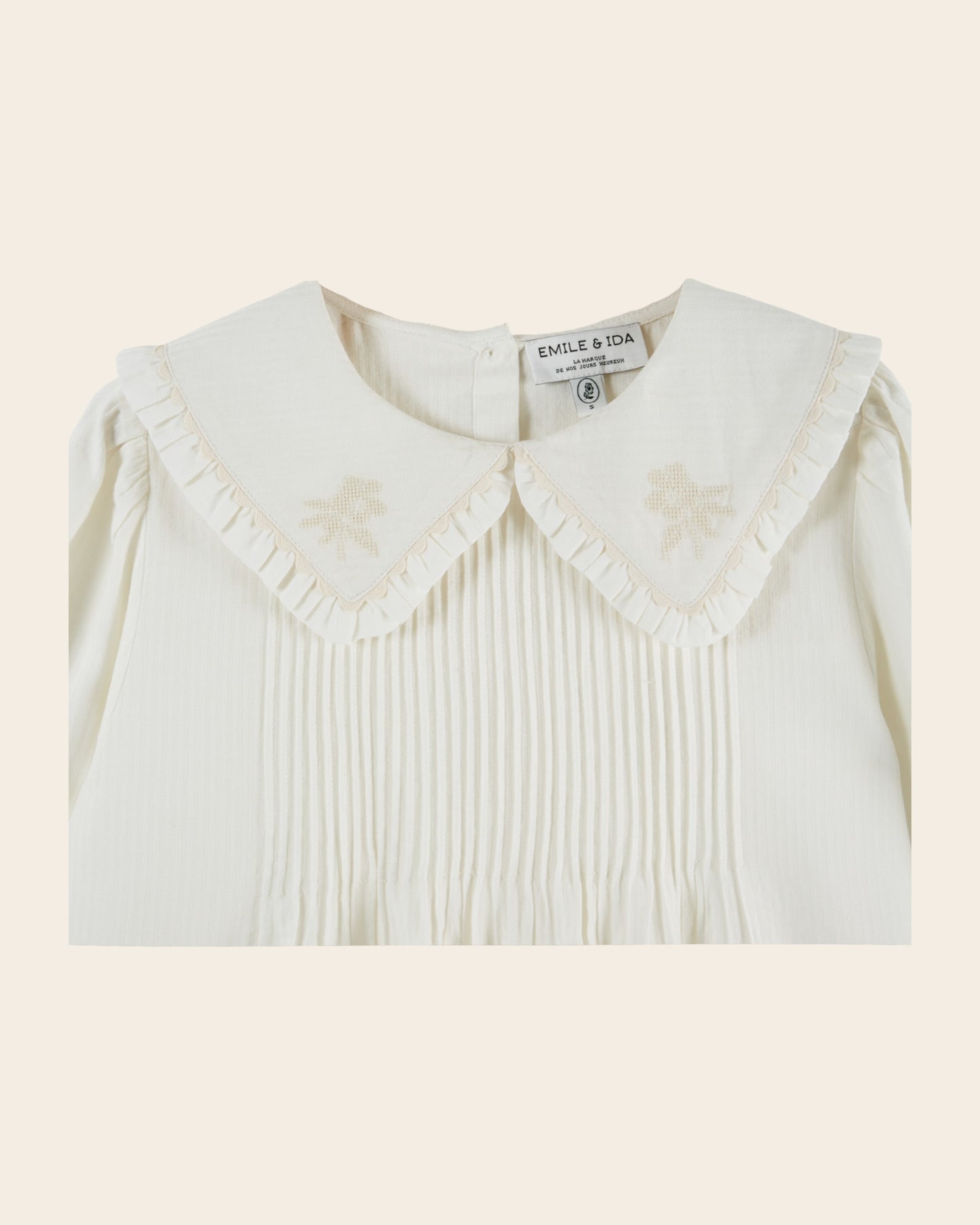 Blouse - Grand col brodé point de croix écru