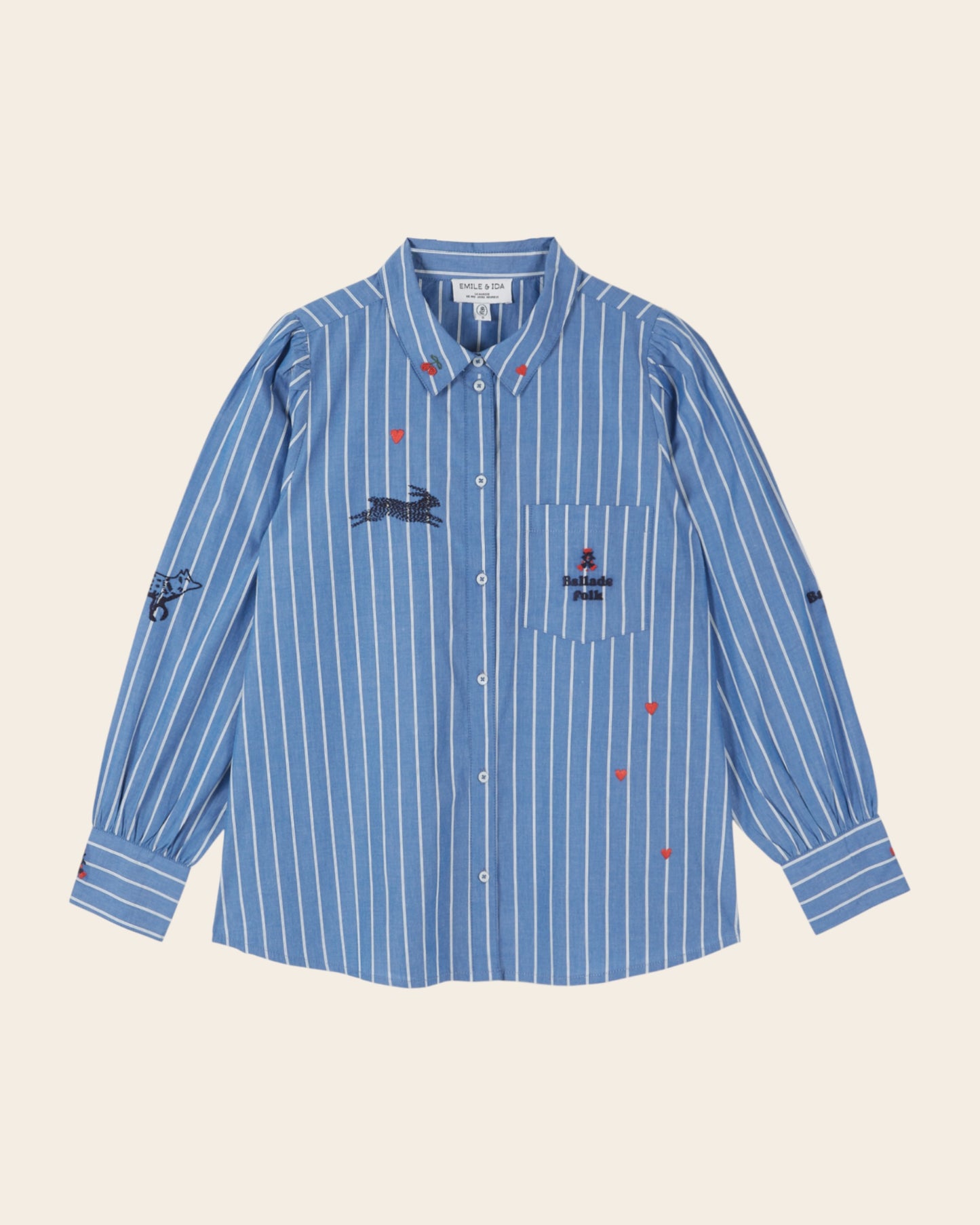 Chemise - Brodée rayures bleu