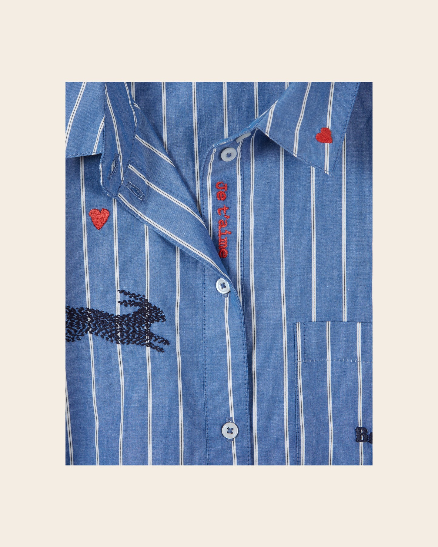 Chemise - Brodée rayures bleu