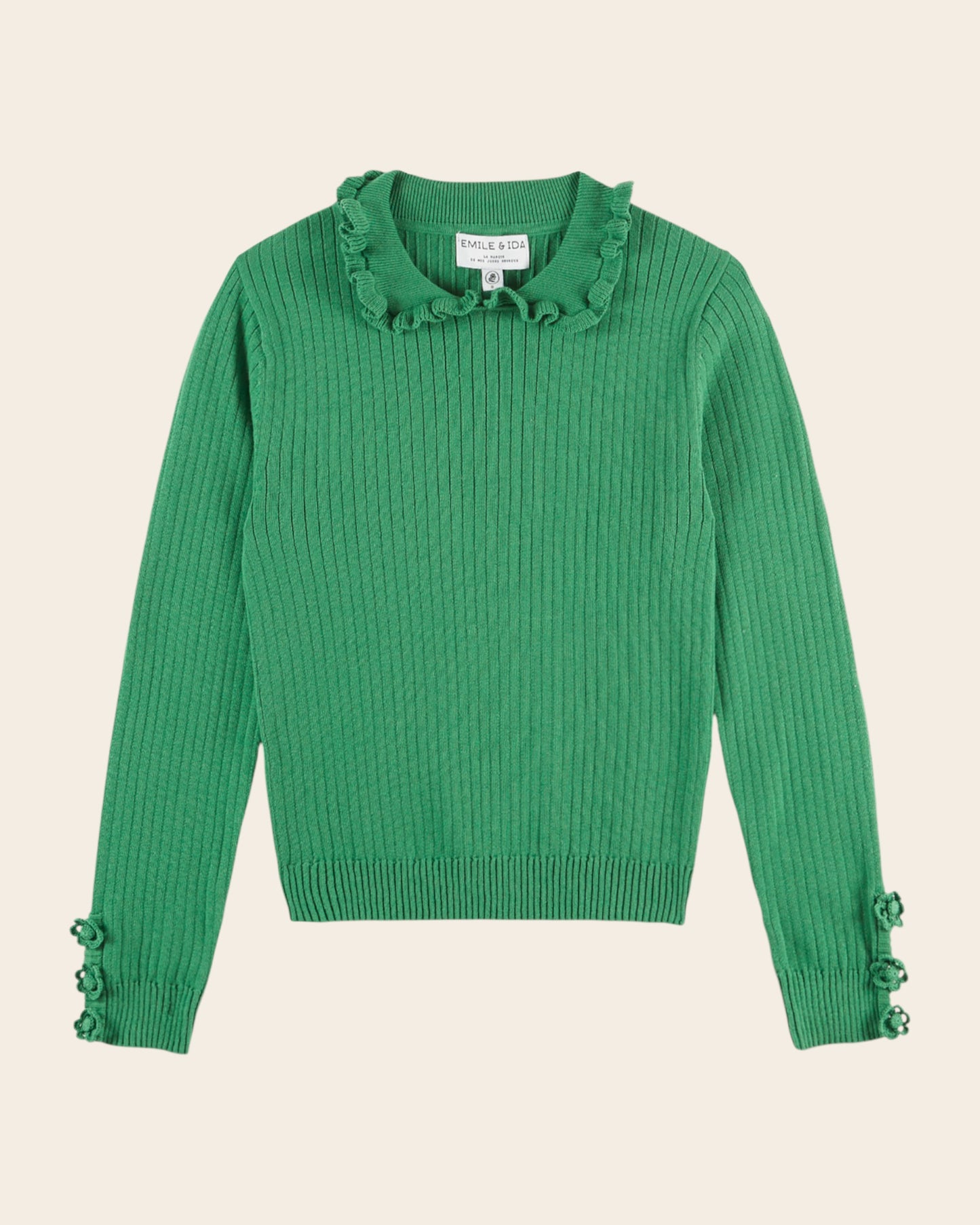 Pull - Côte col volanté vert