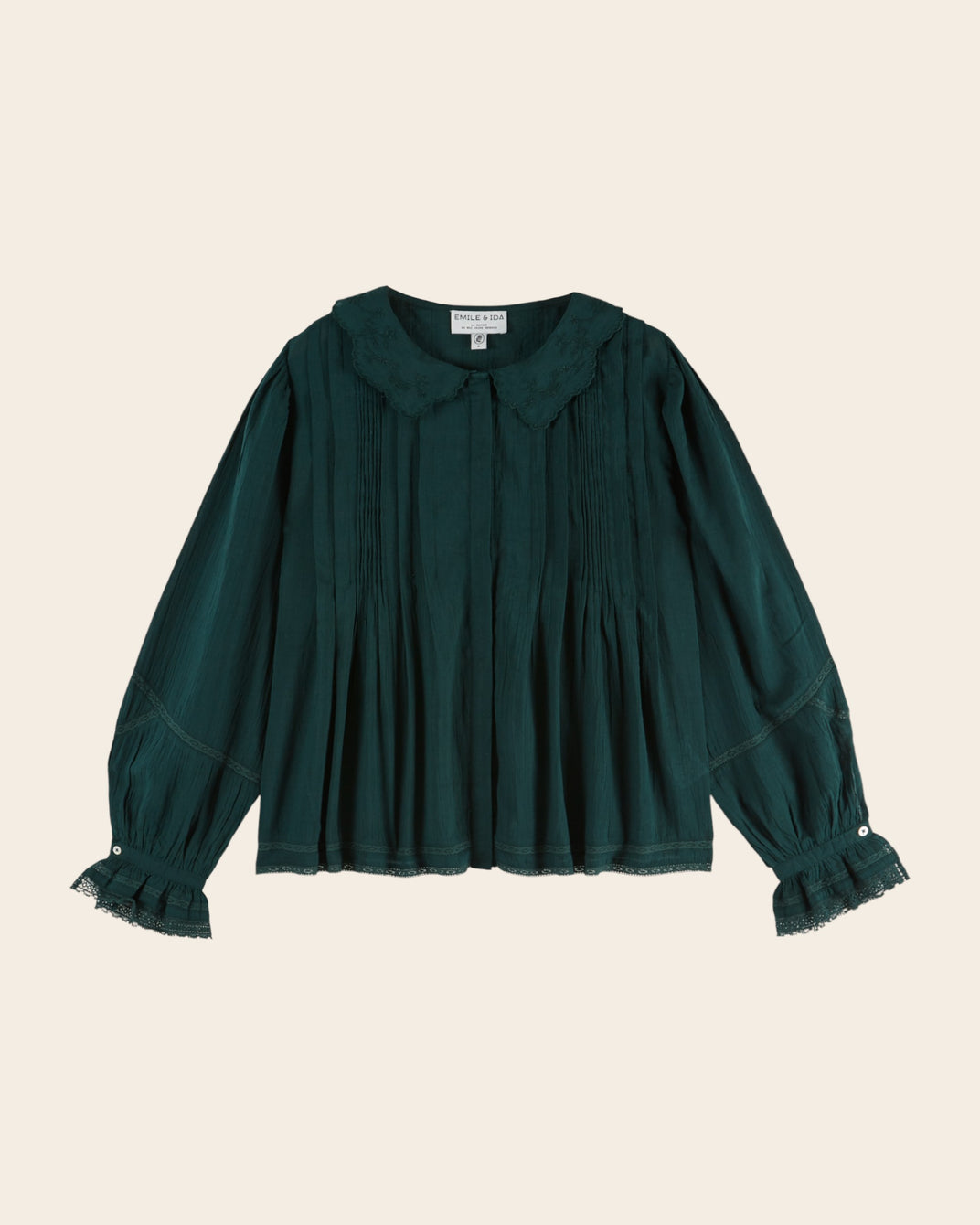 Blouse - Dentelle col brodé foret