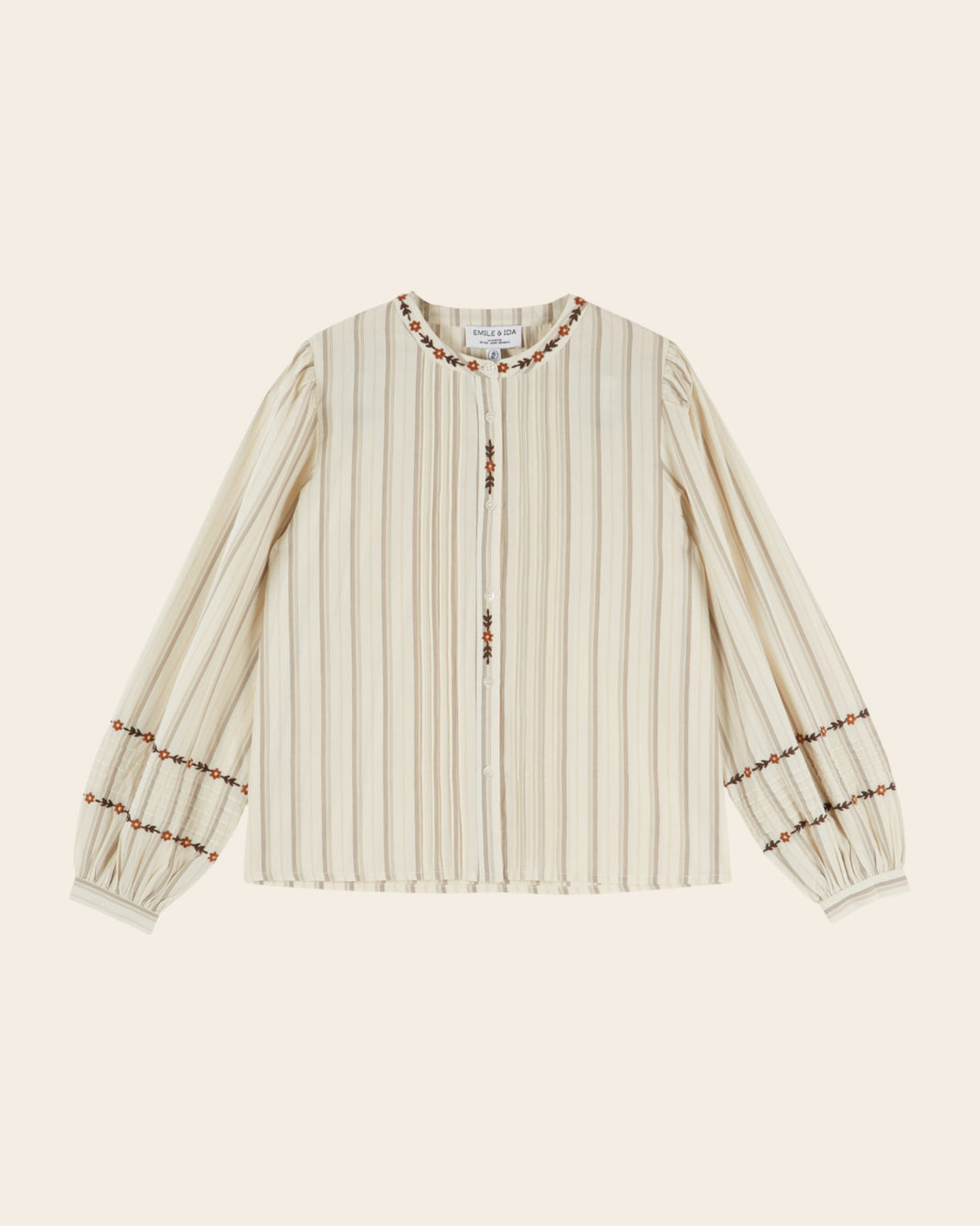 Blouse - Brodée rayures beige