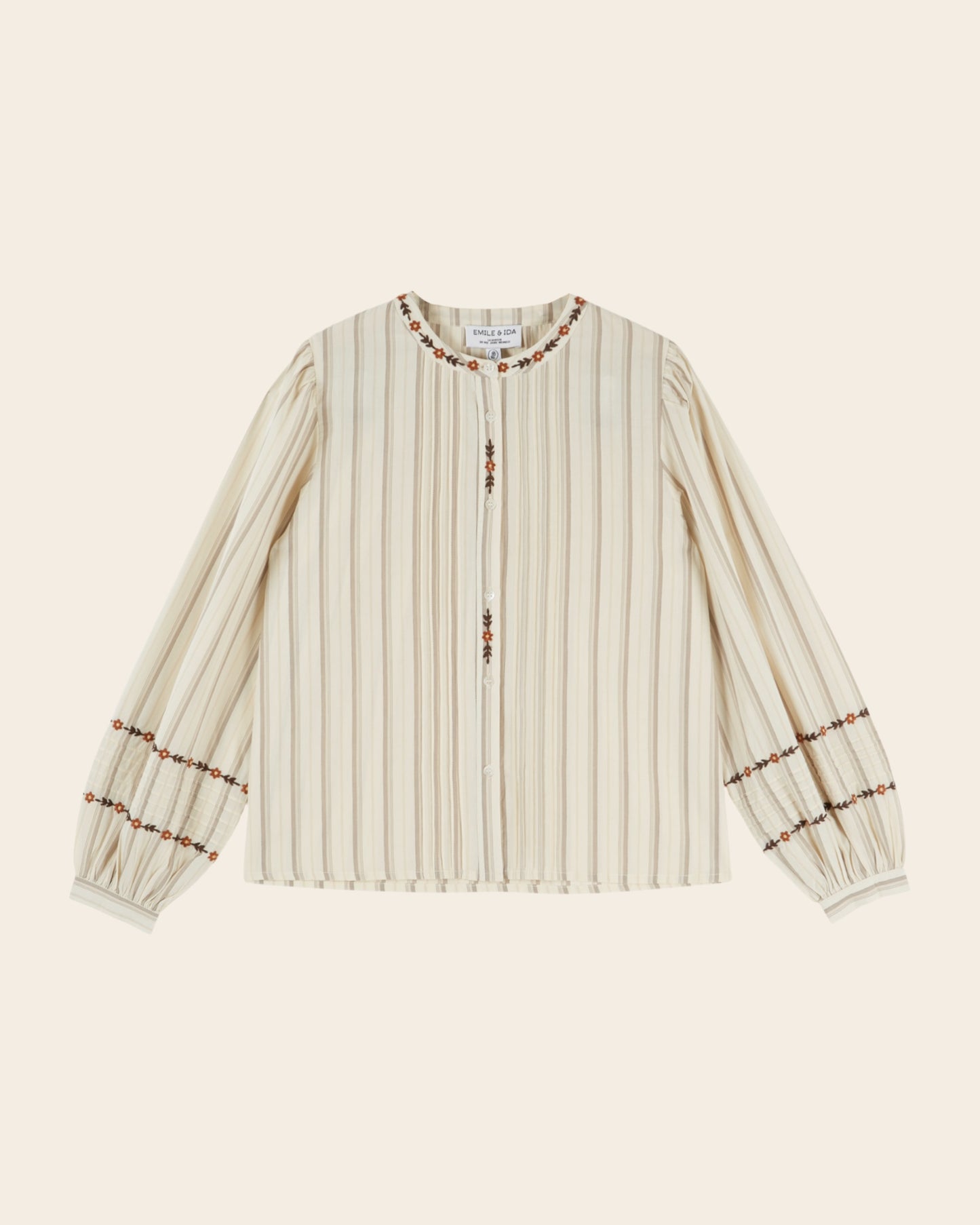Blouse - Rayée brodée beige