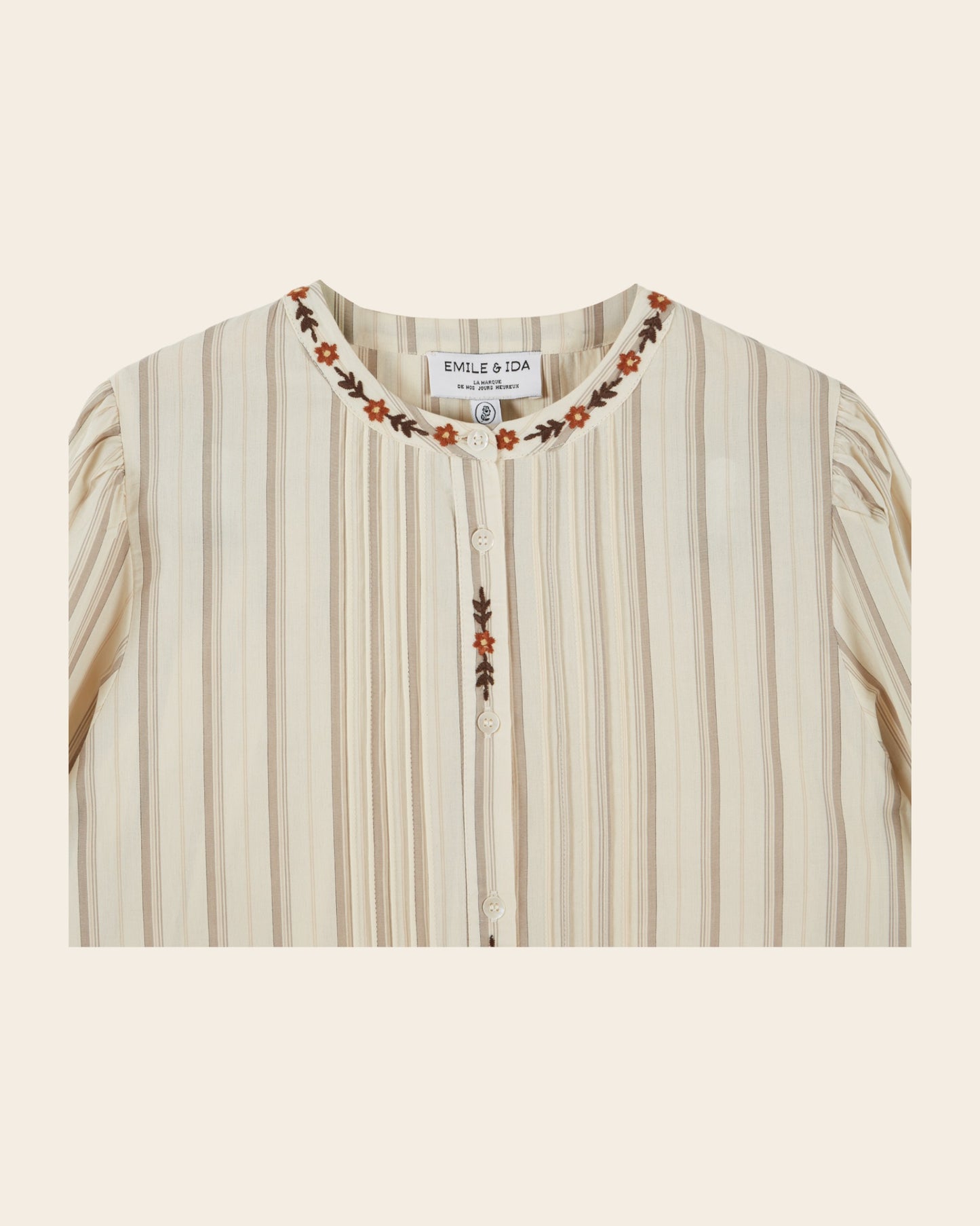 Blouse - Rayée brodée beige