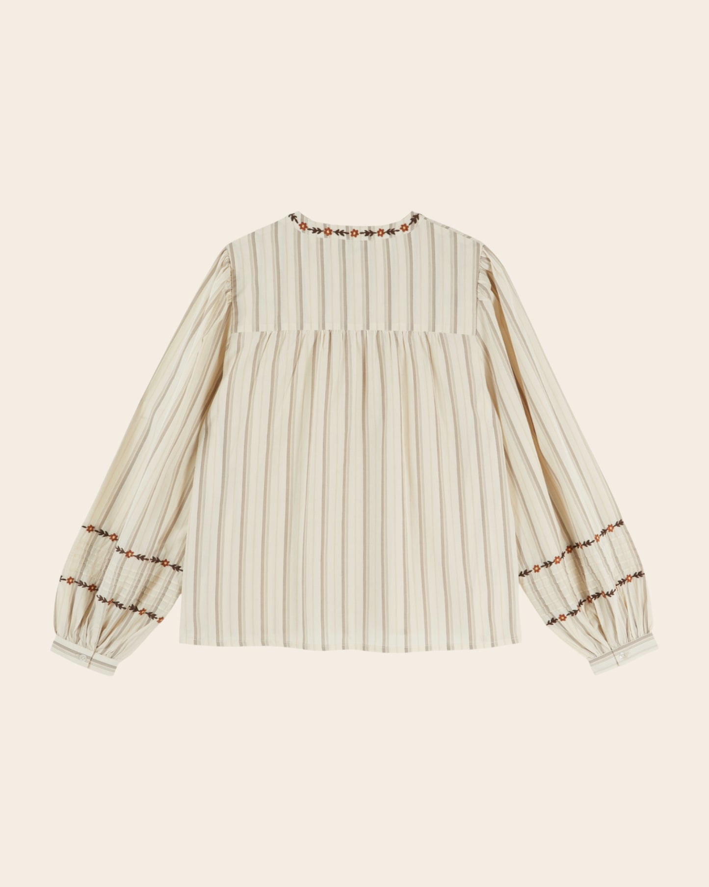 Blouse - Rayée brodée beige