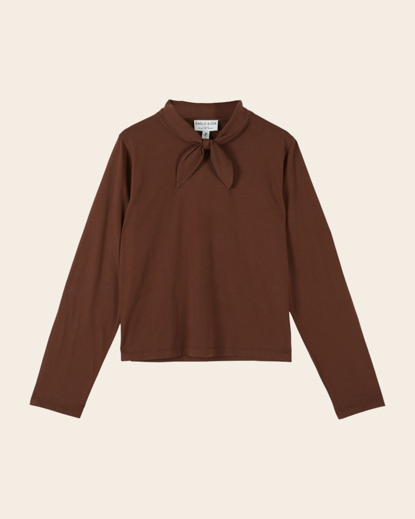 T-shirt manches longues - Col noué marron