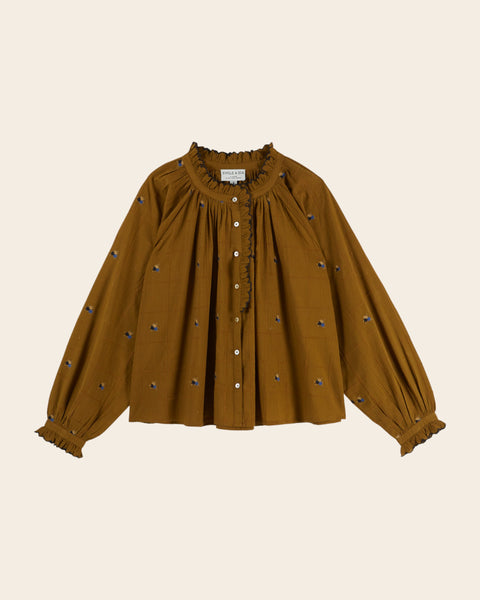 Blouse - Vintage brodée olive