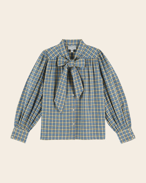Blouse - Carreaux bleu et beige
