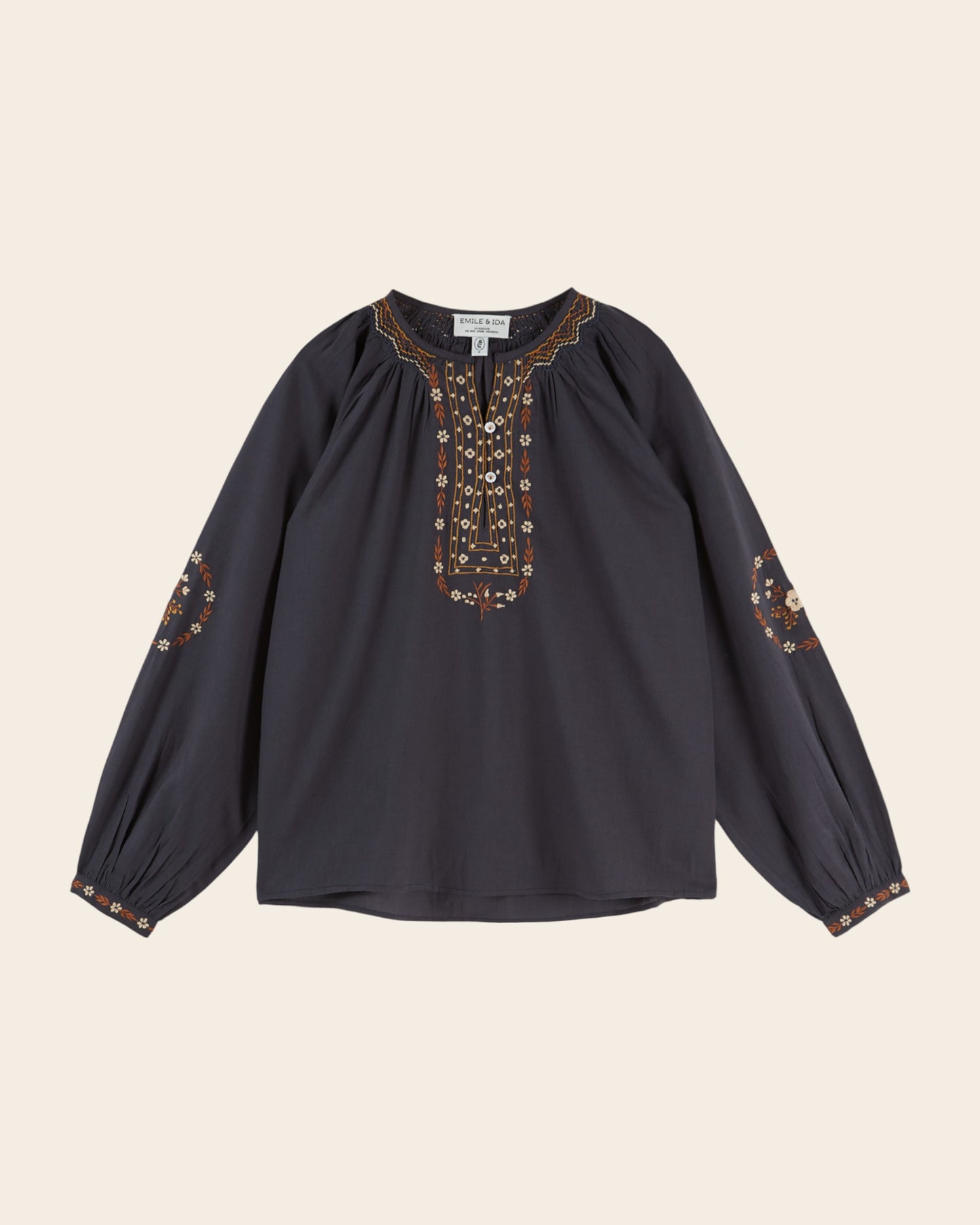 Blouse - Brodée ethnique gris anthracite