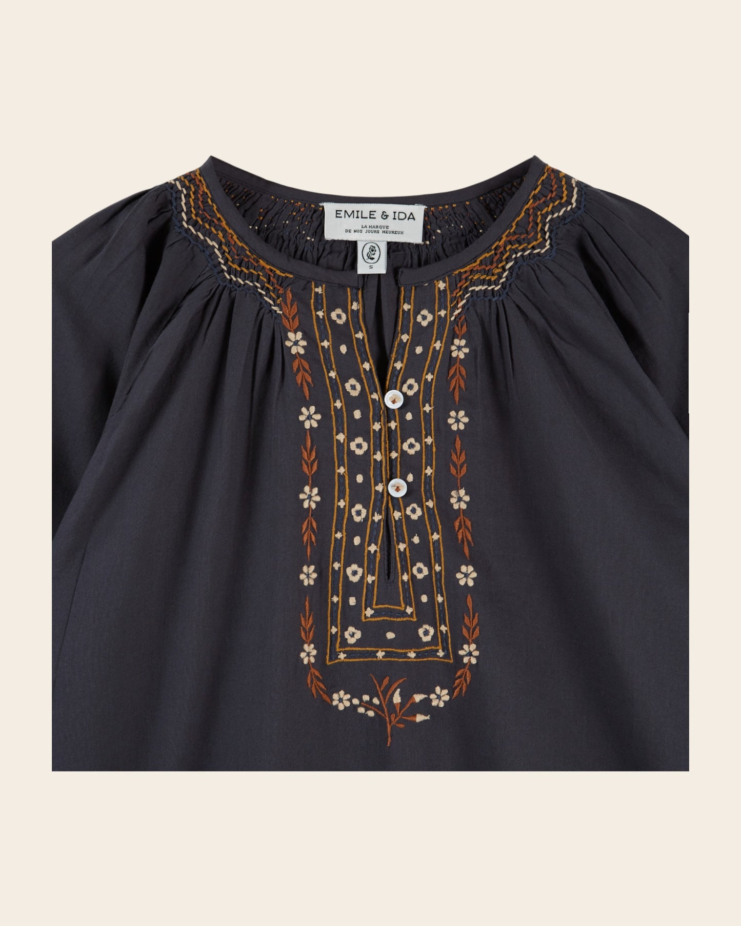 Blouse - Brodée ethnique gris anthracite