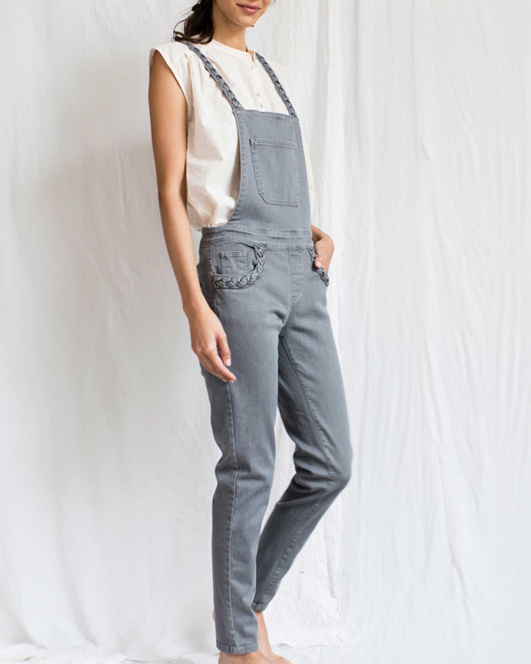 Salopette - tressée en coton stretch gris