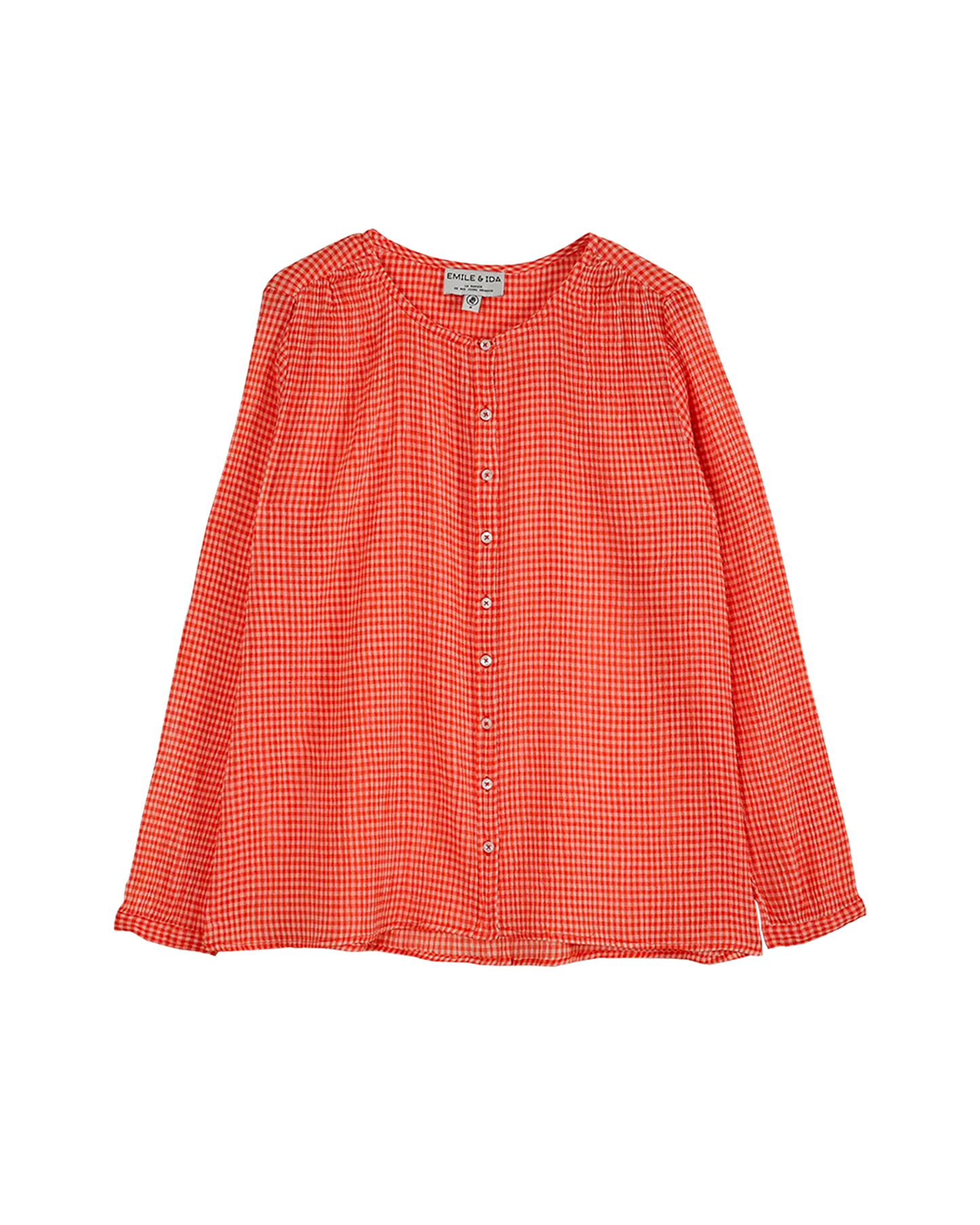 Blouse - Voile de coton créponné vichy rouge
